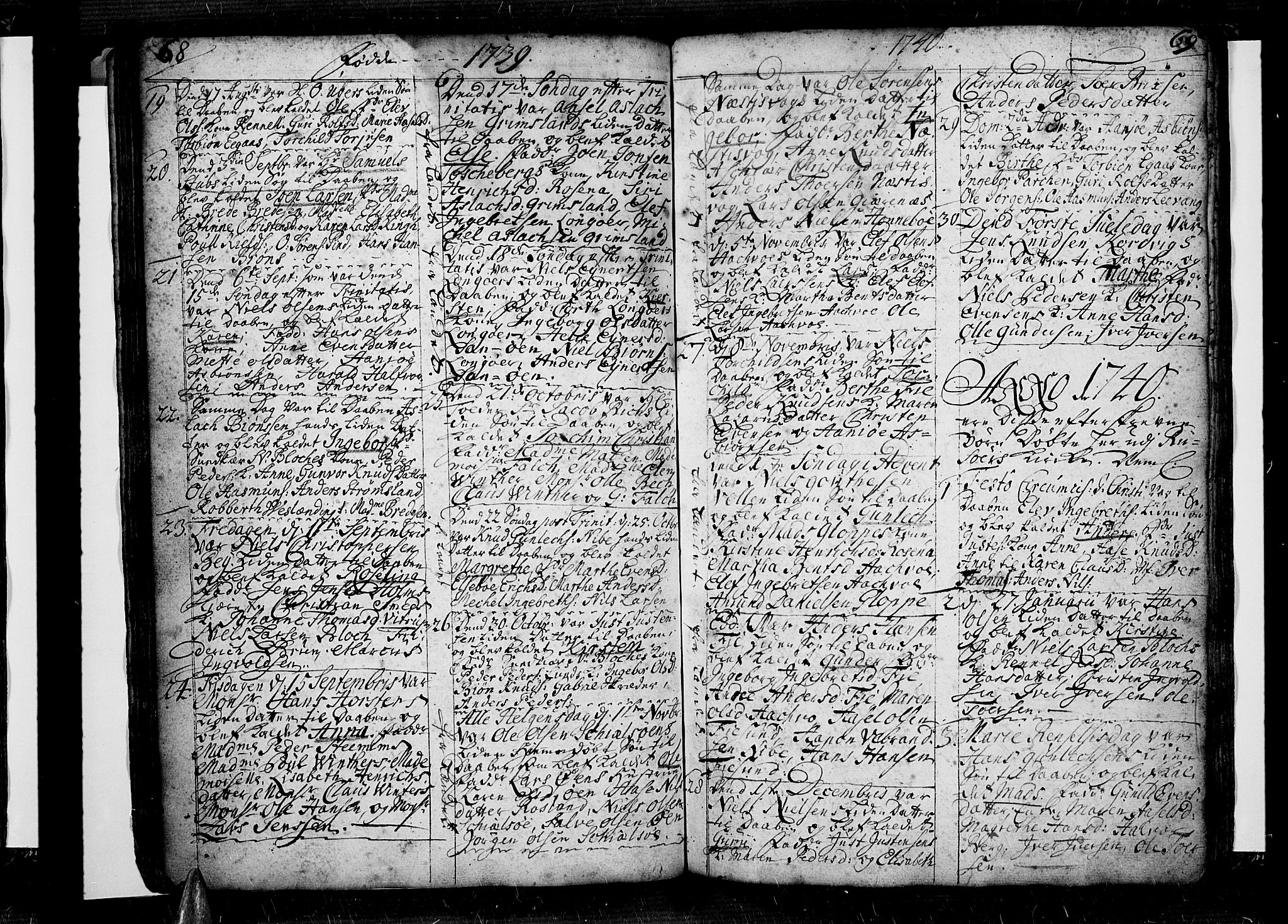 Risør sokneprestkontor, SAK/1111-0035/F/Fb/L0001: Parish register (copy) no. B 1, 1716-1747, p. 68-69
