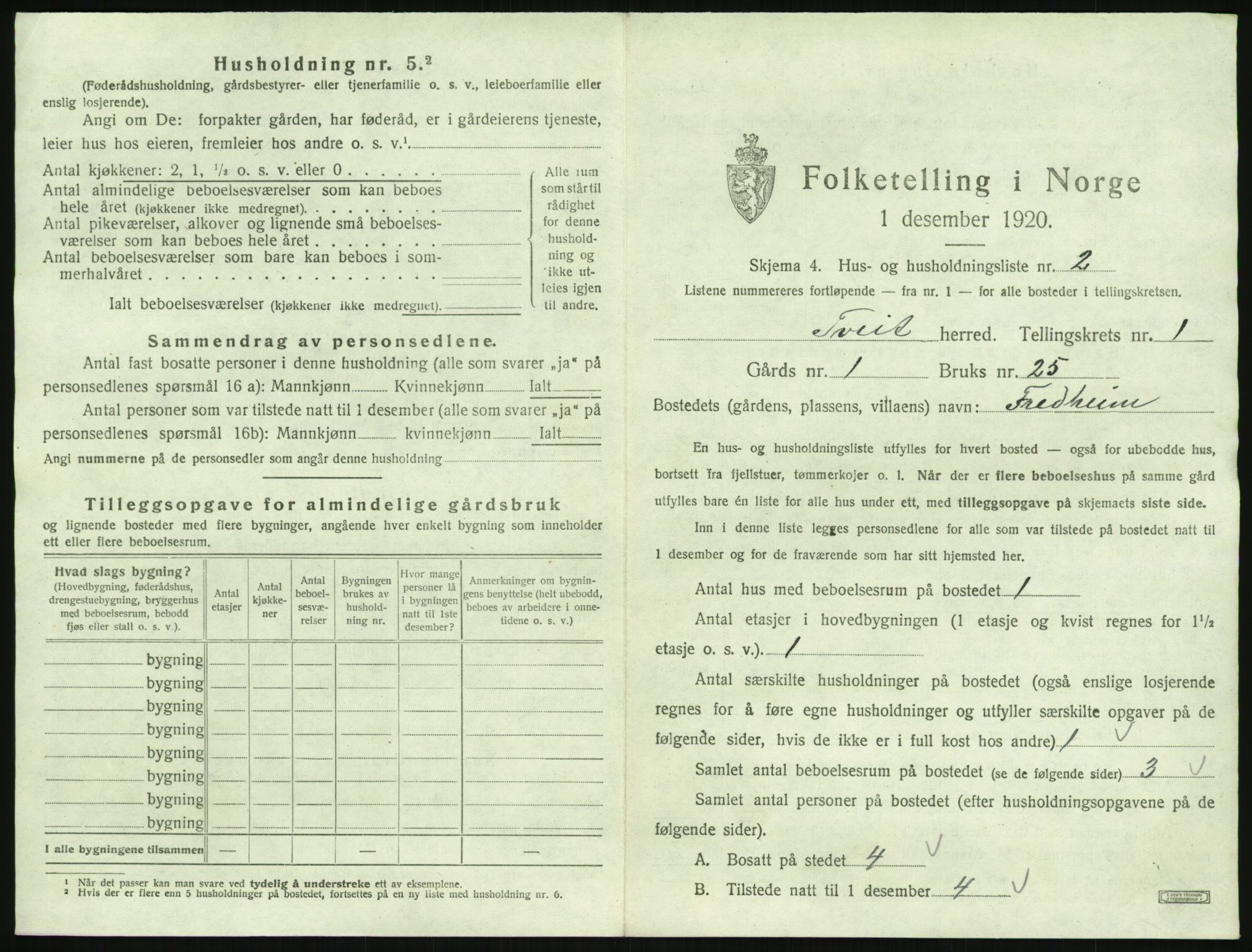 SAK, 1920 census for Tveit, 1920, p. 46