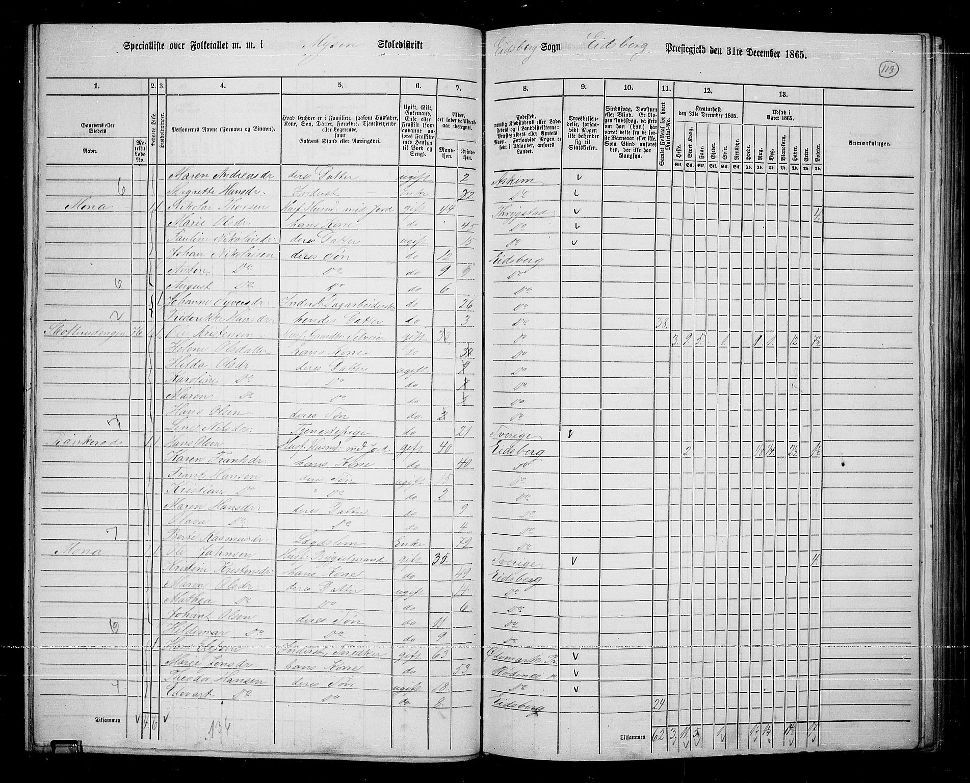 RA, 1865 census for Eidsberg, 1865, p. 100