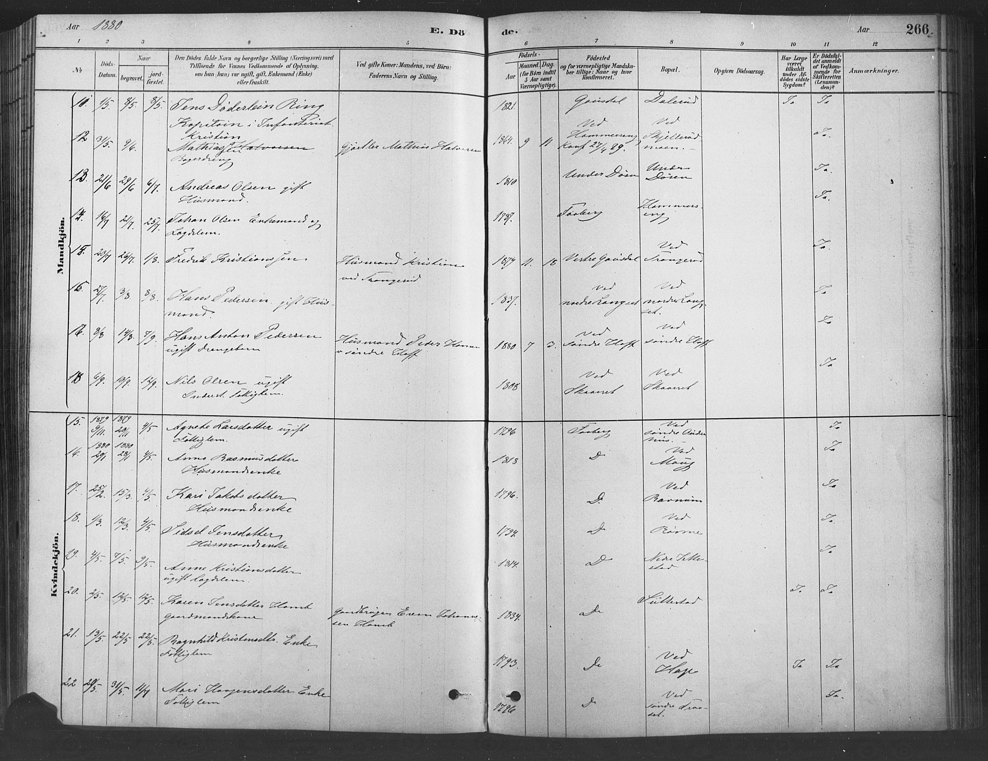 Fåberg prestekontor, AV/SAH-PREST-086/H/Ha/Haa/L0009: Parish register (official) no. 9, 1879-1898, p. 266