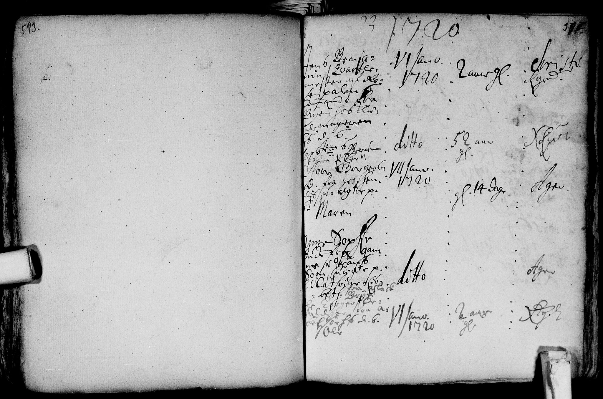 Aker prestekontor kirkebøker, SAO/A-10861/F/L0002: Parish register (official) no. 2, 1714-1720, p. 593-594