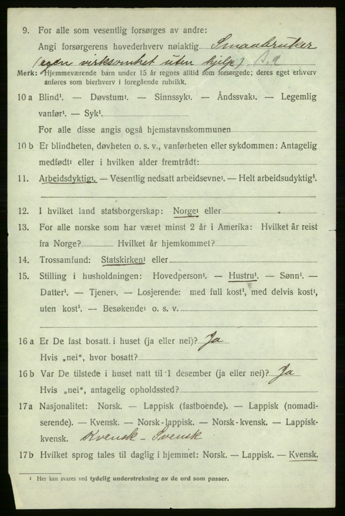 SATØ, 1920 census for Tana, 1920, p. 2357