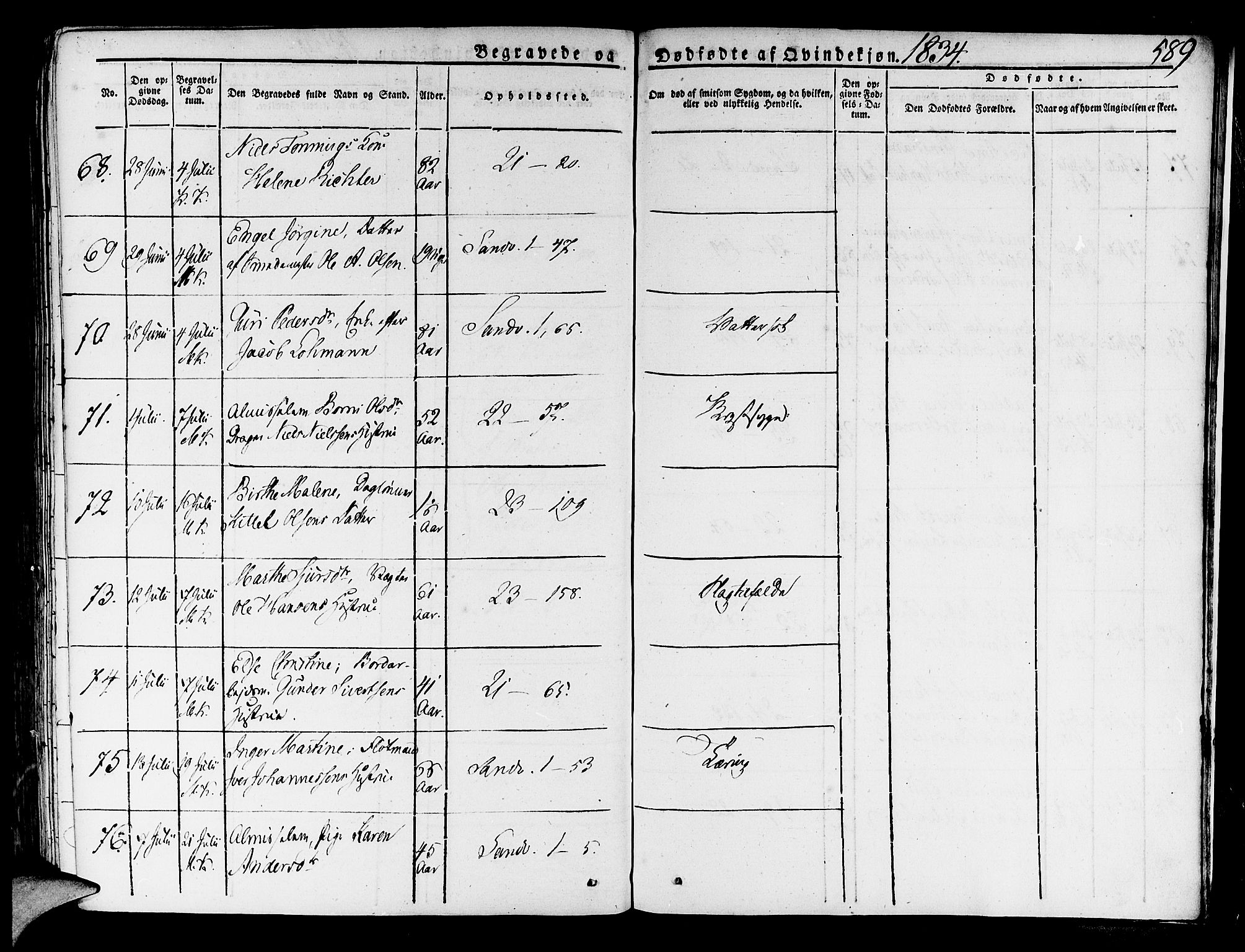 Korskirken sokneprestembete, AV/SAB-A-76101/H/Haa/L0014: Parish register (official) no. A 14, 1823-1835, p. 589