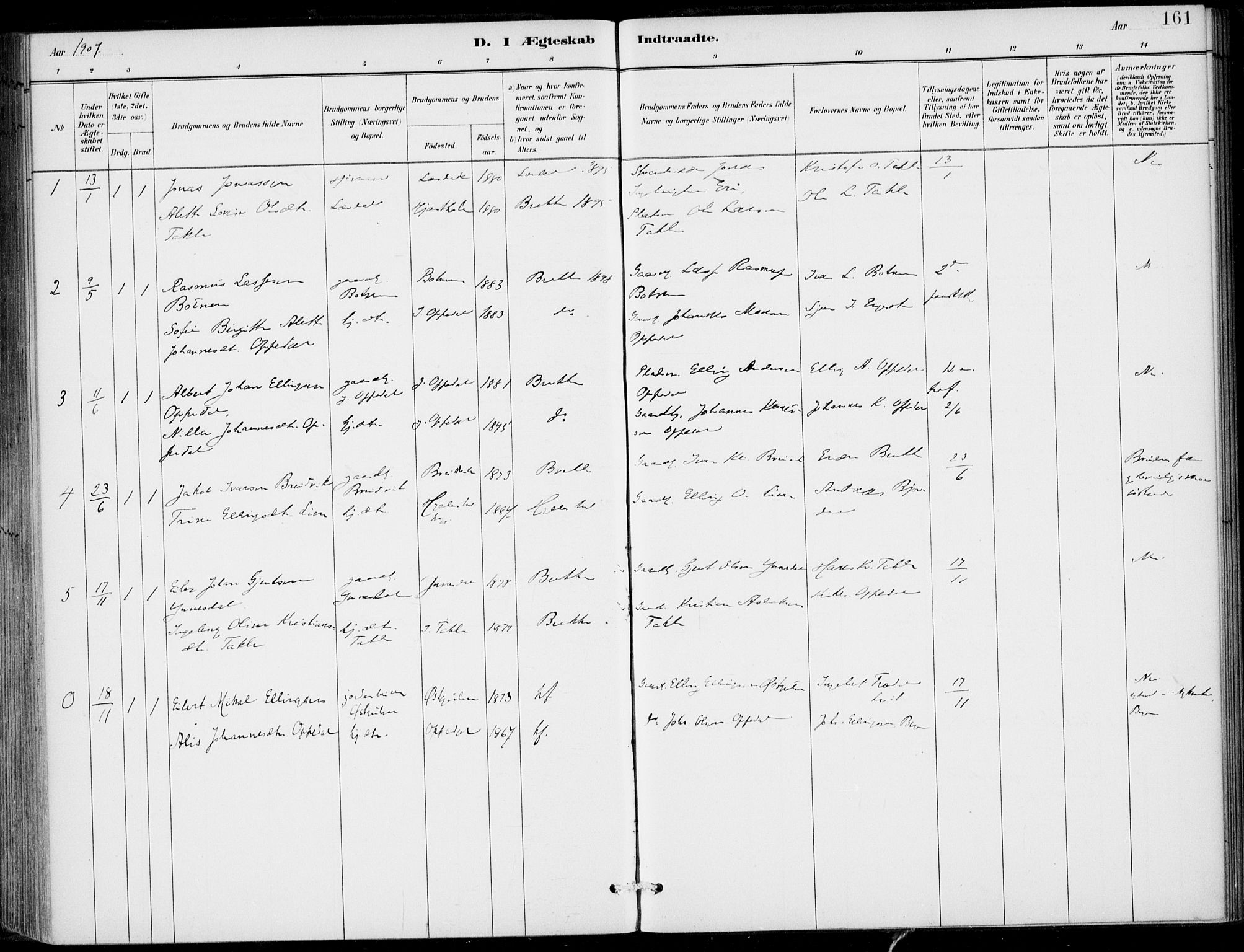 Gulen sokneprestembete, AV/SAB-A-80201/H/Haa/Haac/L0002: Parish register (official) no. C  2, 1882-1914, p. 161