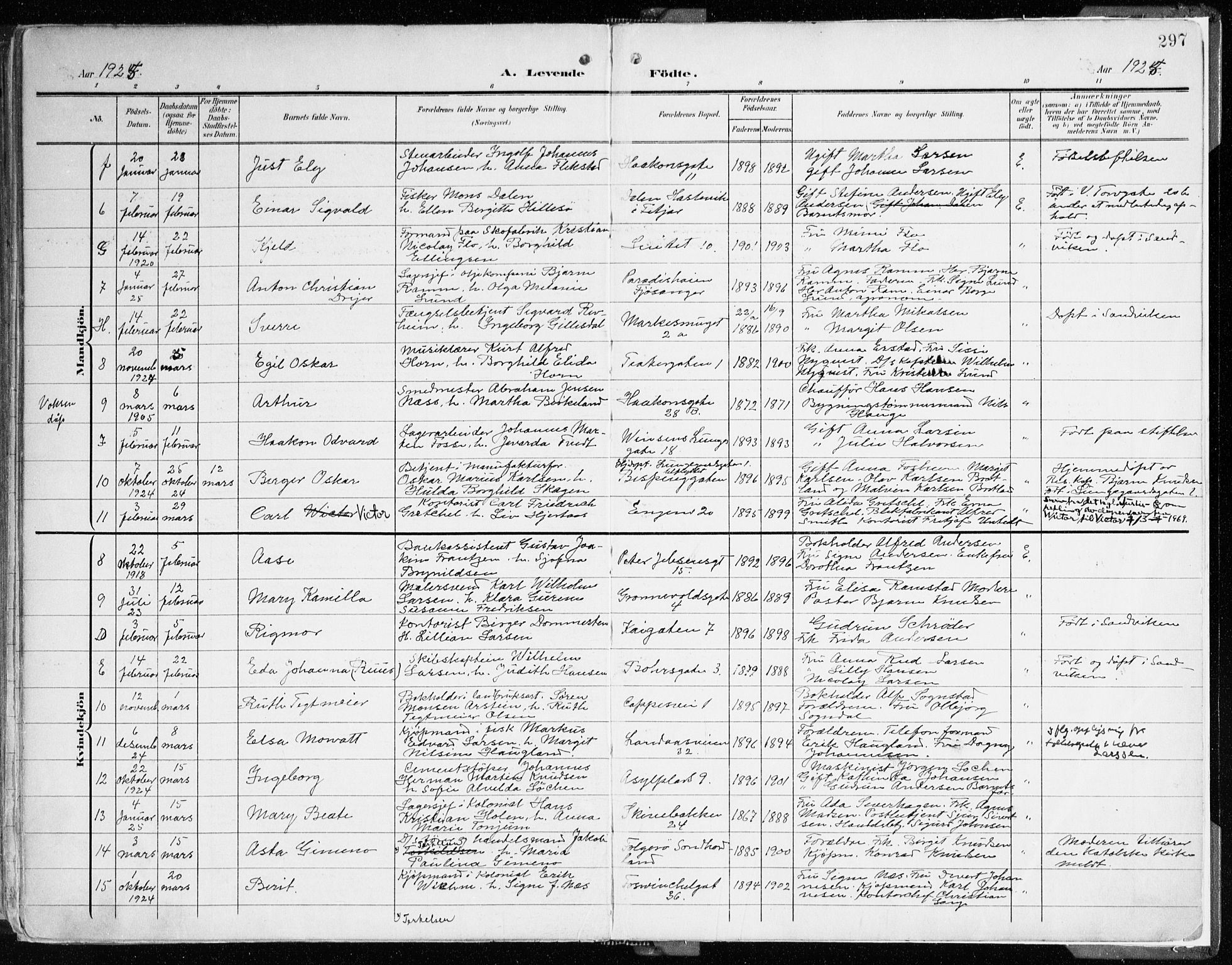 Domkirken sokneprestembete, SAB/A-74801/H/Haa/L0025: Parish register (official) no. B 8, 1903-1925, p. 297
