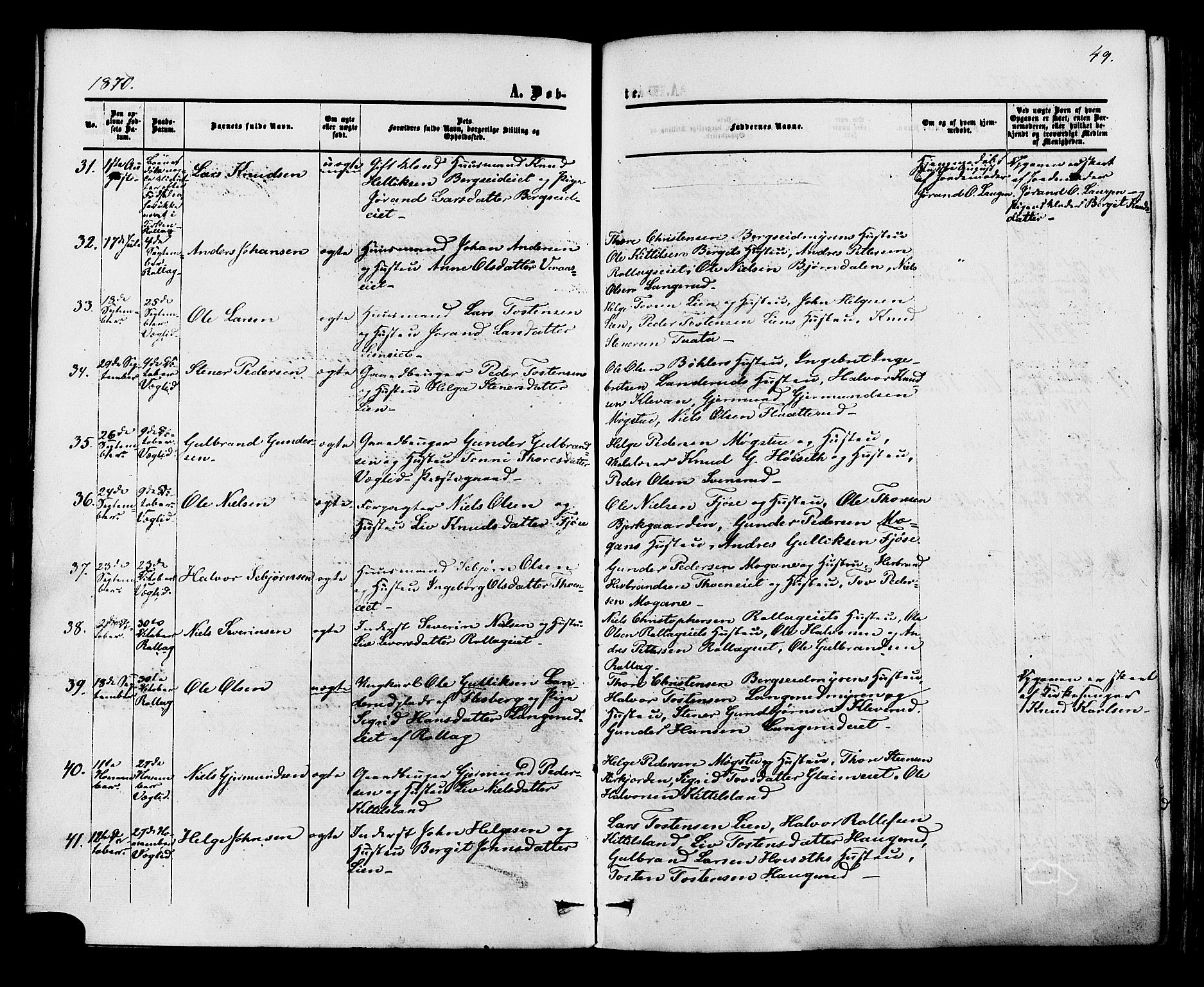 Rollag kirkebøker, AV/SAKO-A-240/F/Fa/L0009: Parish register (official) no. I 9, 1860-1874, p. 49