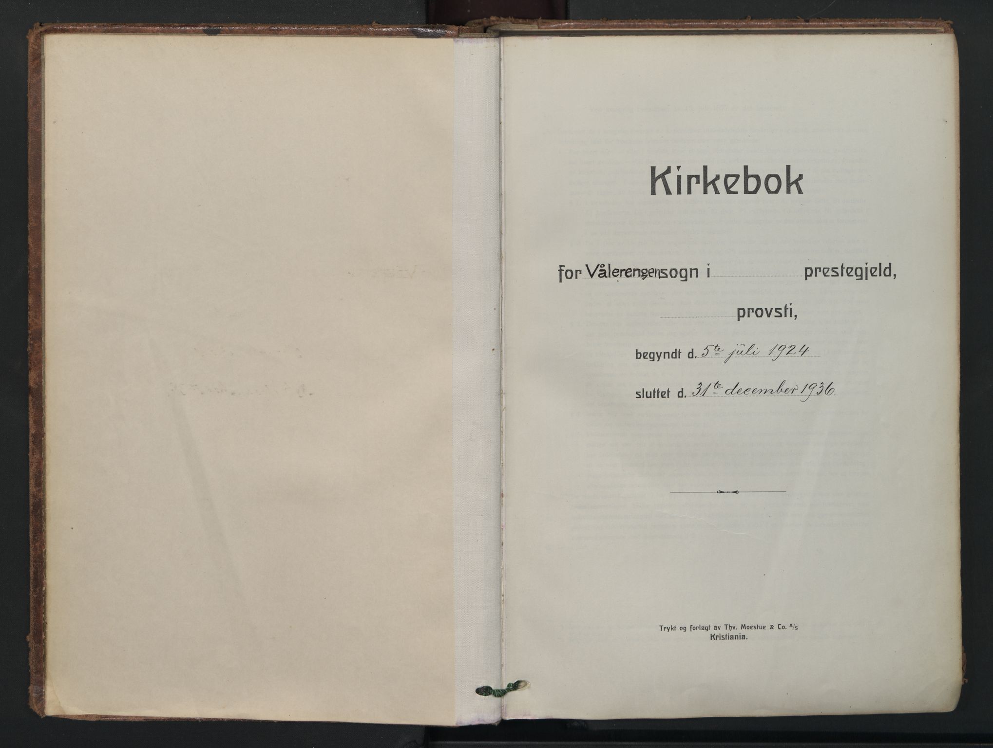 Vålerengen prestekontor Kirkebøker, SAO/A-10878/F/Fa/L0005: Parish register (official) no. 5, 1924-1936