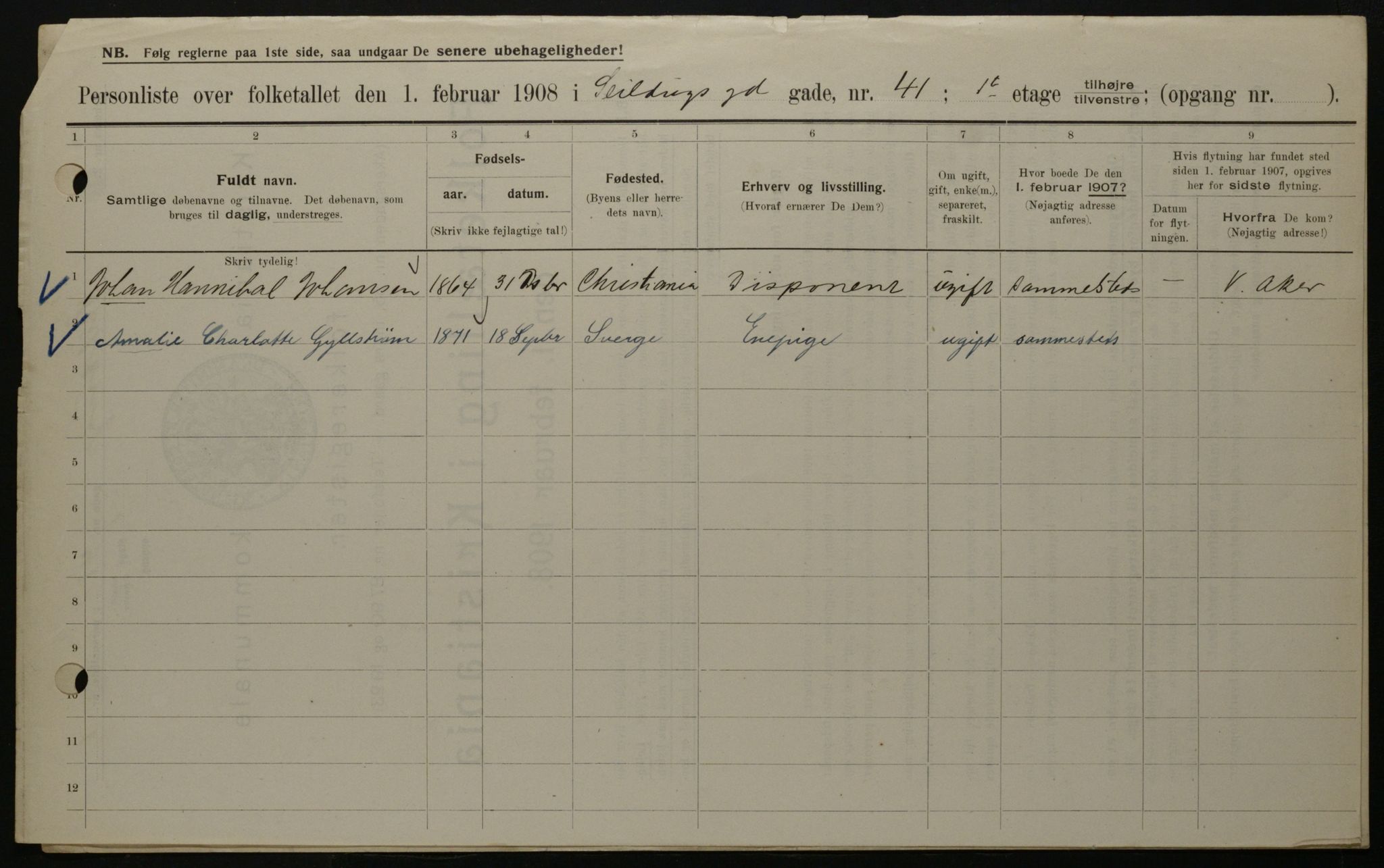 OBA, Municipal Census 1908 for Kristiania, 1908, p. 85145