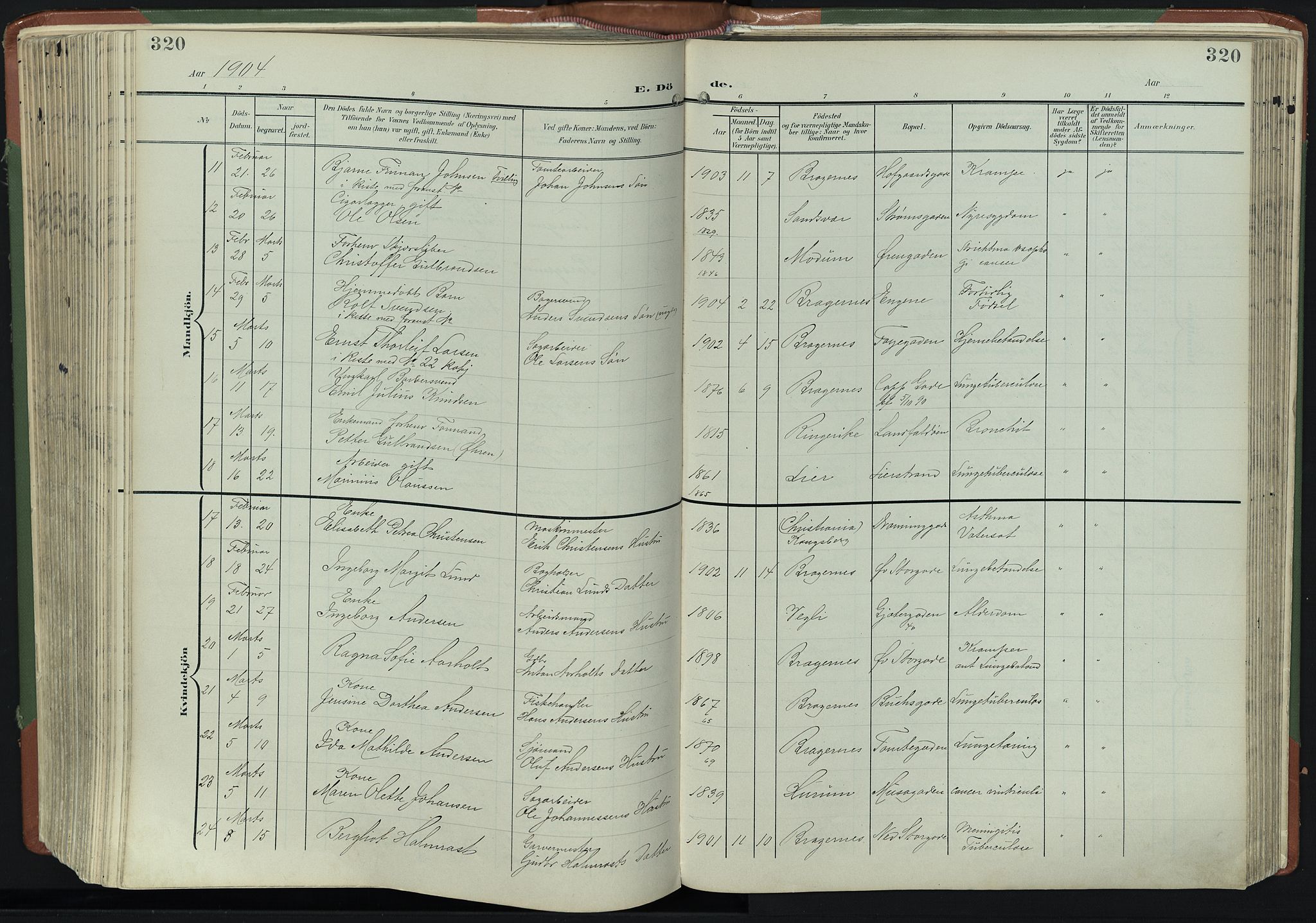 Bragernes kirkebøker, AV/SAKO-A-6/F/Fb/L0009: Parish register (official) no. II 9, 1902-1911, p. 320