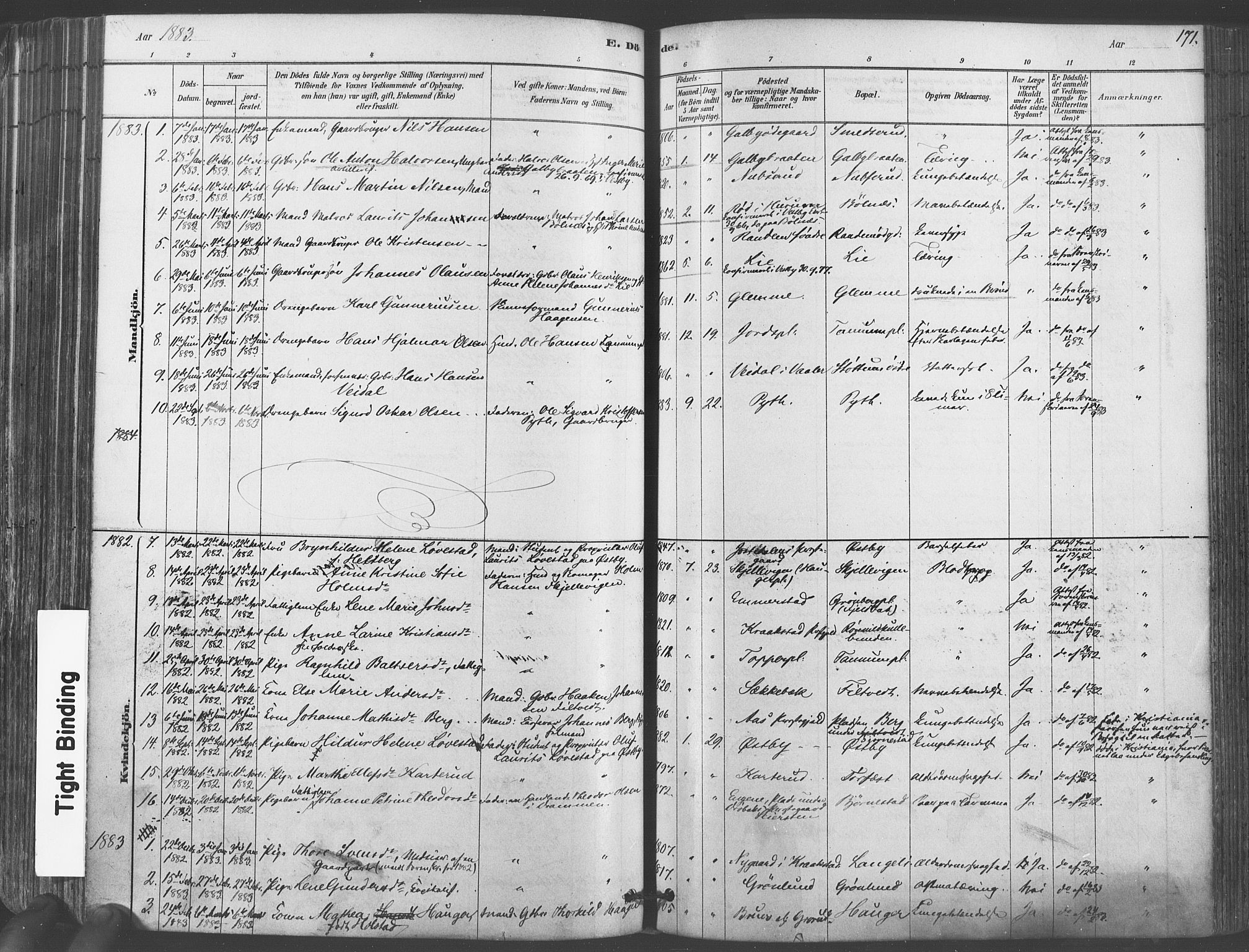 Vestby prestekontor Kirkebøker, AV/SAO-A-10893/F/Fa/L0009: Parish register (official) no. I 9, 1878-1900, p. 171