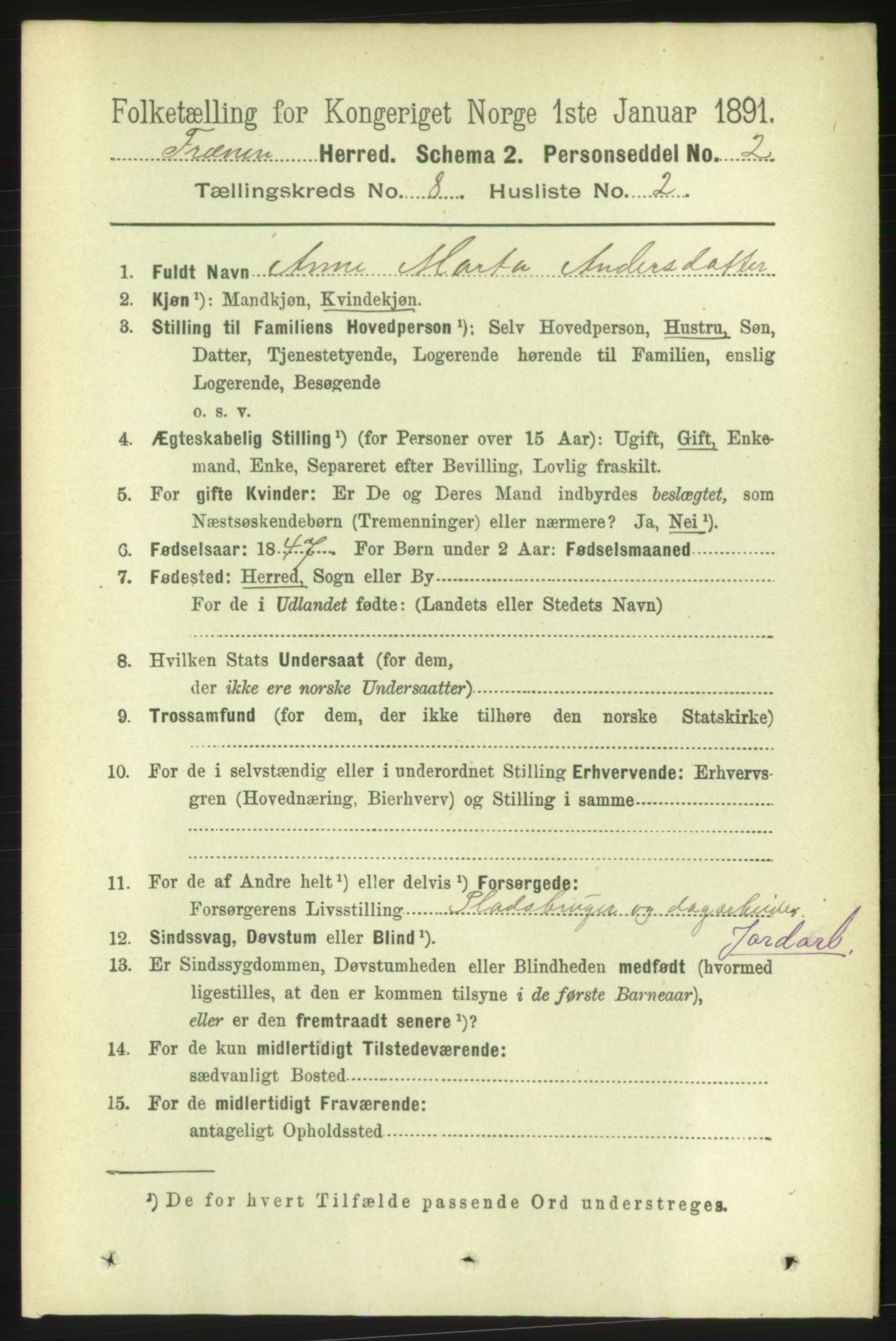 RA, 1891 census for 1548 Fræna, 1891, p. 2647