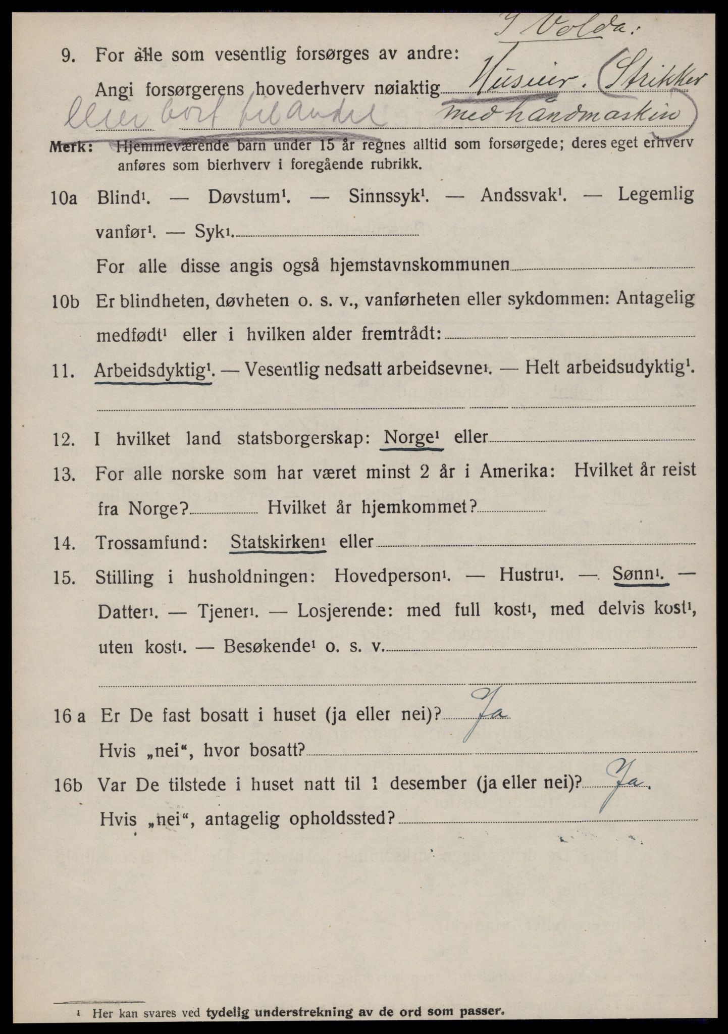 SAT, 1920 census for Volda, 1920, p. 5639