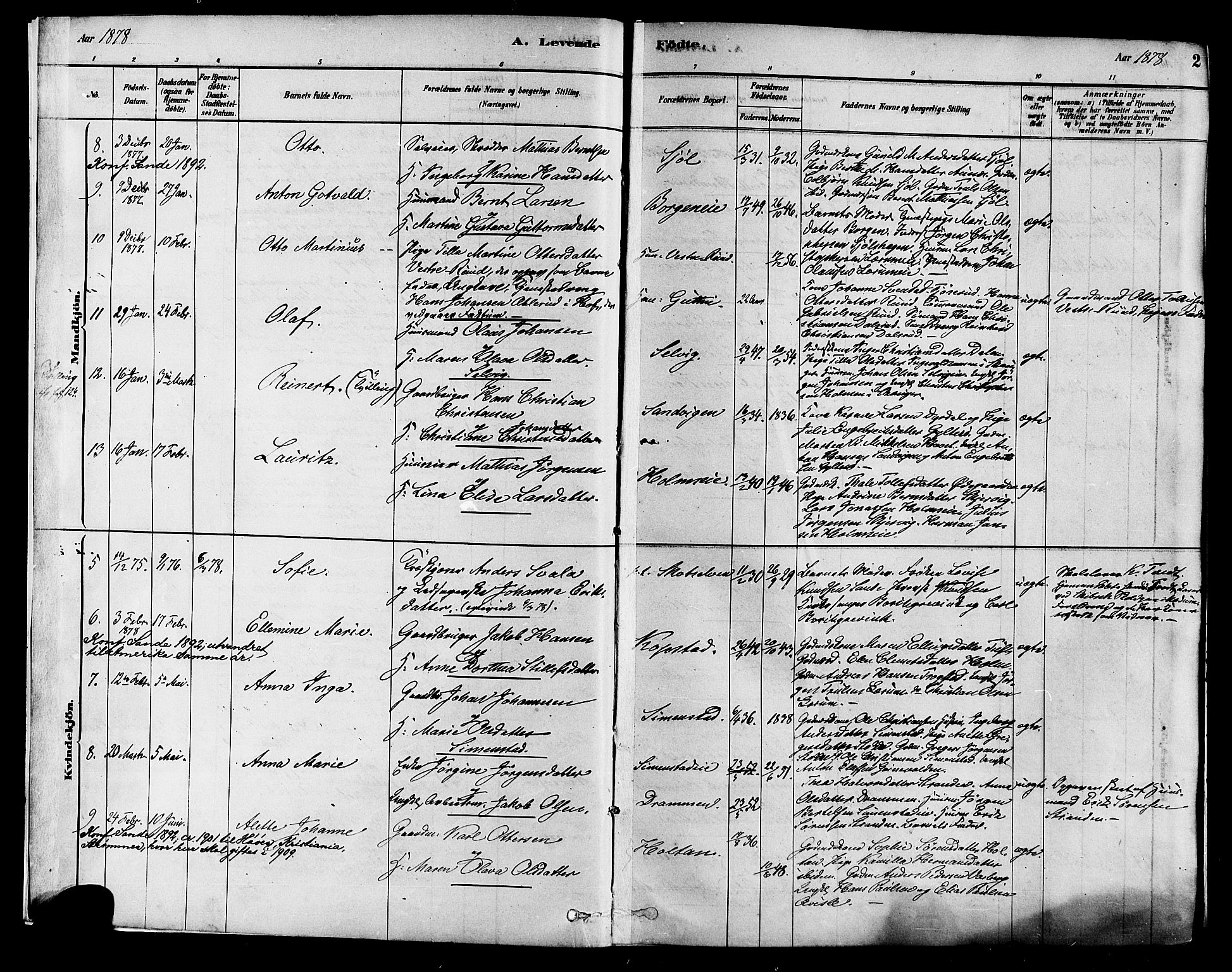 Sande Kirkebøker, AV/SAKO-A-53/F/Fa/L0006: Parish register (official) no. 6, 1878-1888, p. 2