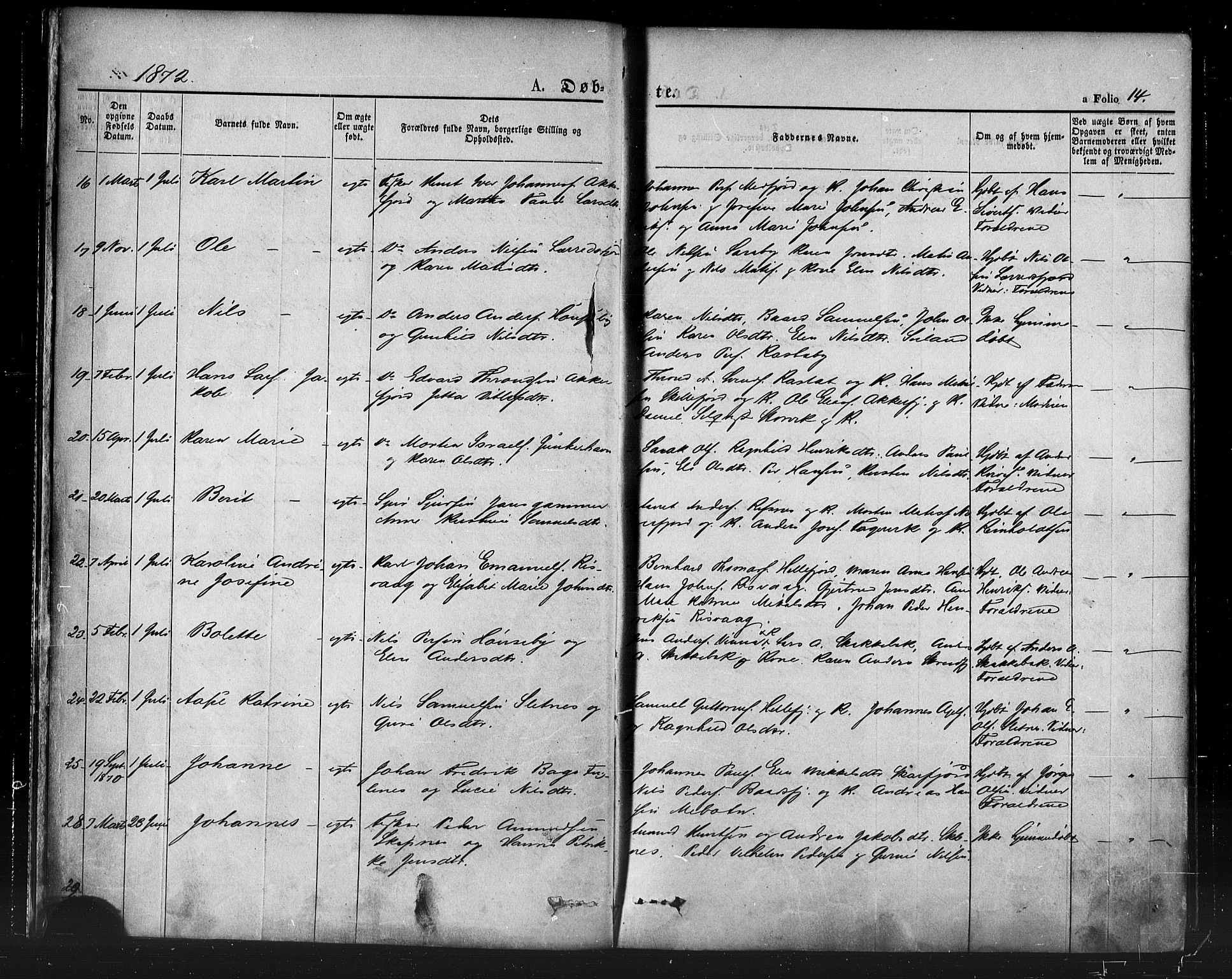 Hammerfest sokneprestkontor, SATØ/S-1347/H/Ha/L0007.kirke: Parish register (official) no. 7, 1869-1884, p. 14