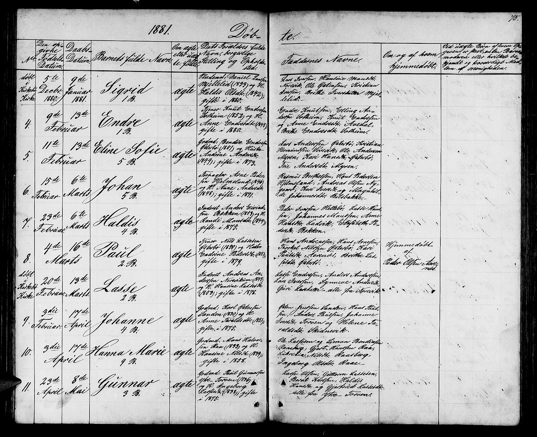 Lavik sokneprestembete, SAB/A-80901: Parish register (copy) no. A 1, 1854-1881, p. 75
