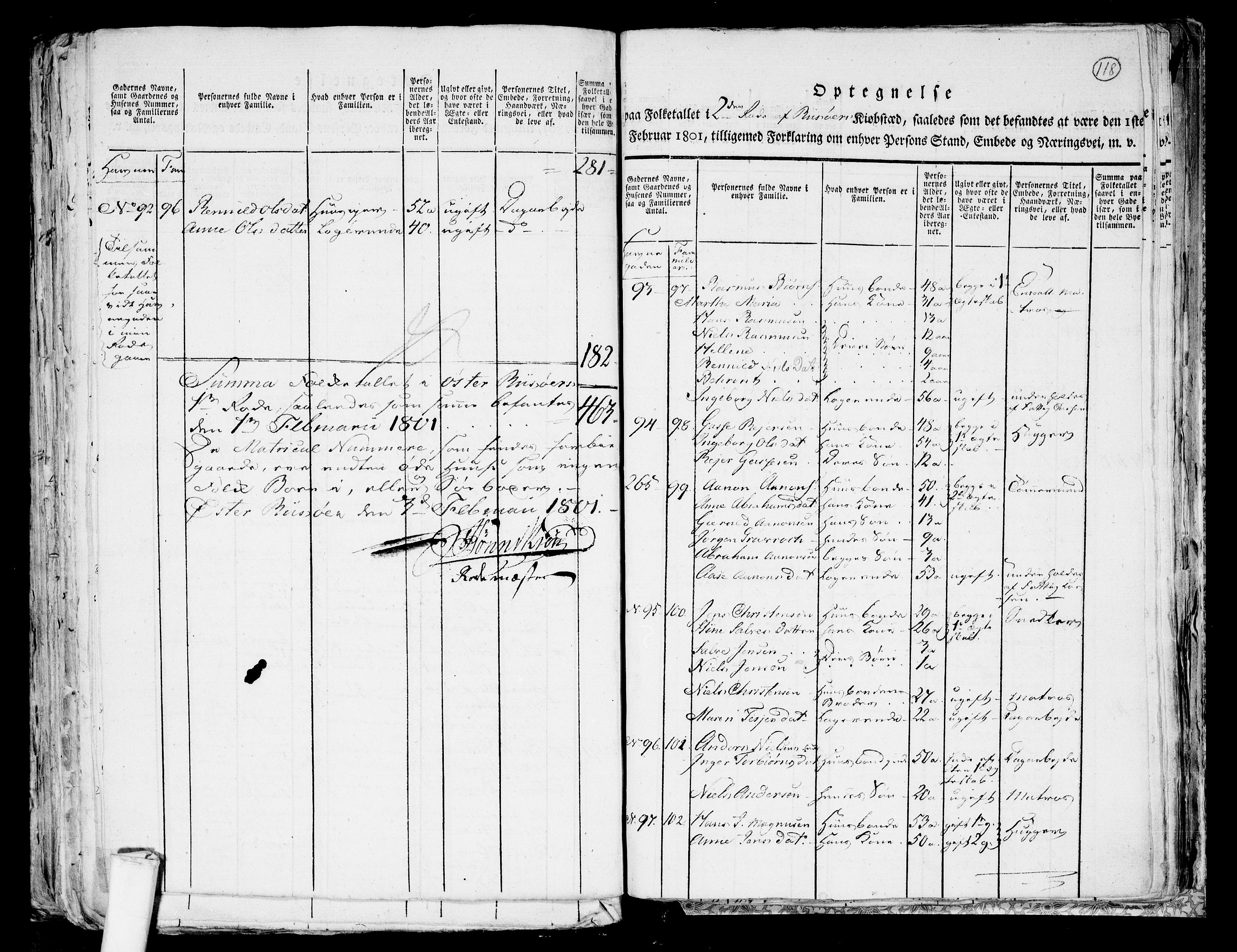 RA, 1801 census for 0901P Risør, 1801, p. 117b-118a