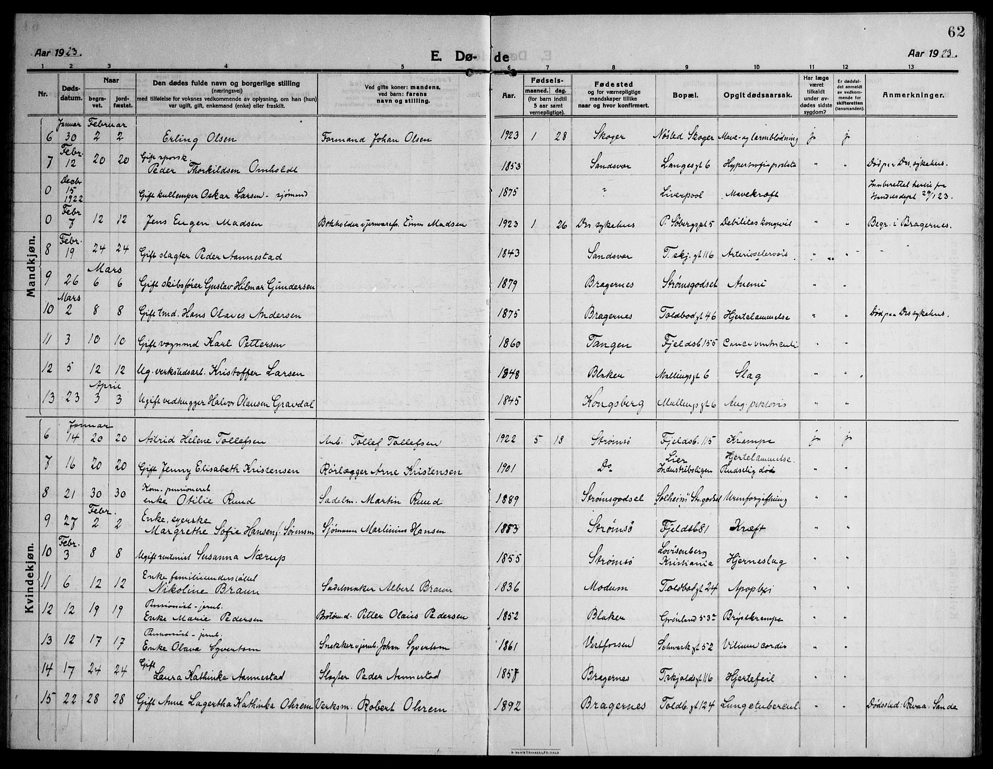 Strømsø kirkebøker, AV/SAKO-A-246/F/Fa/L0028: Parish register (official) no. I 29, 1914-1937, p. 62