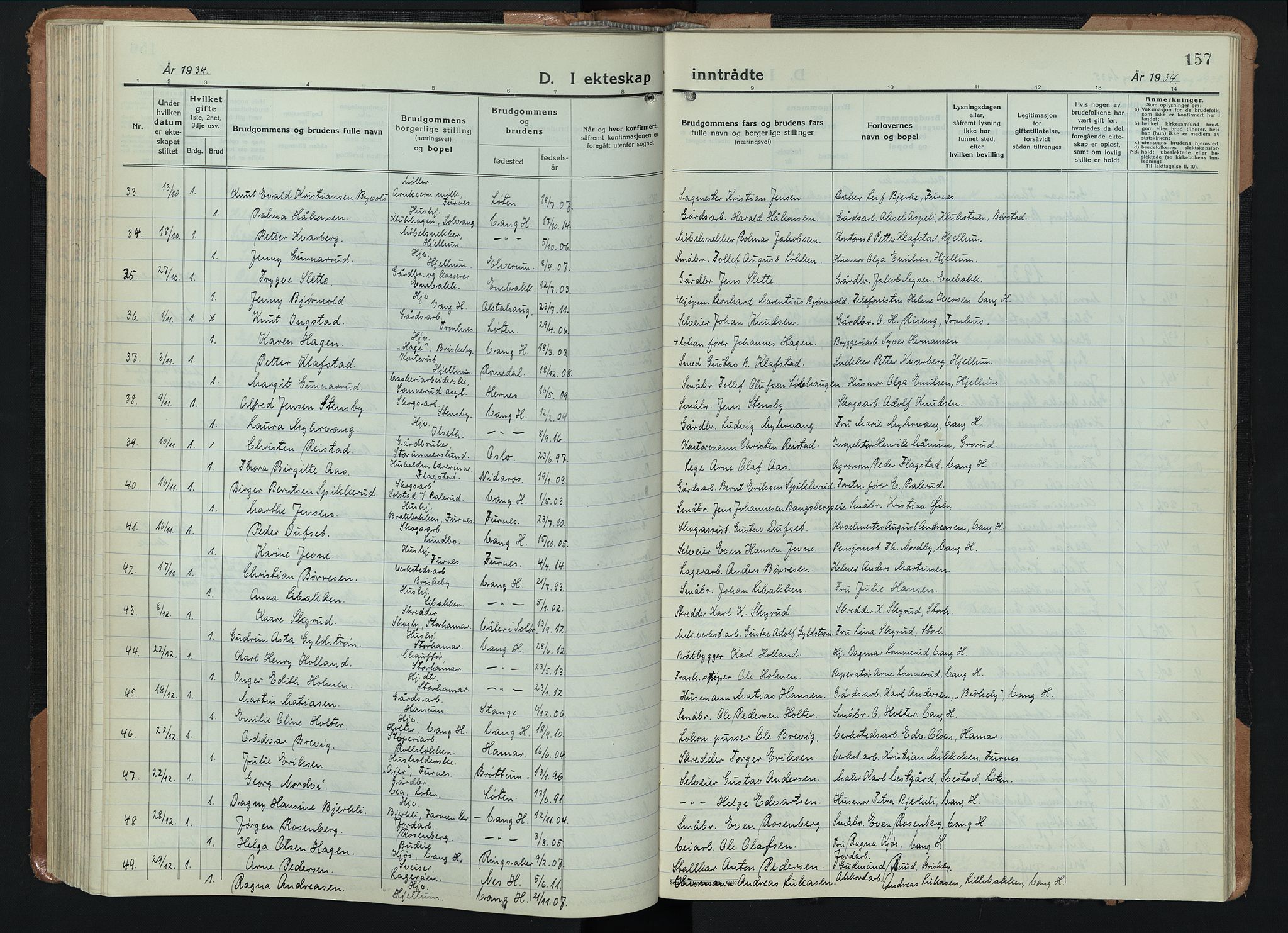 Vang prestekontor, Hedmark, AV/SAH-PREST-008/H/Ha/Hab/L0016: Parish register (copy) no. 16, 1933-1945, p. 157