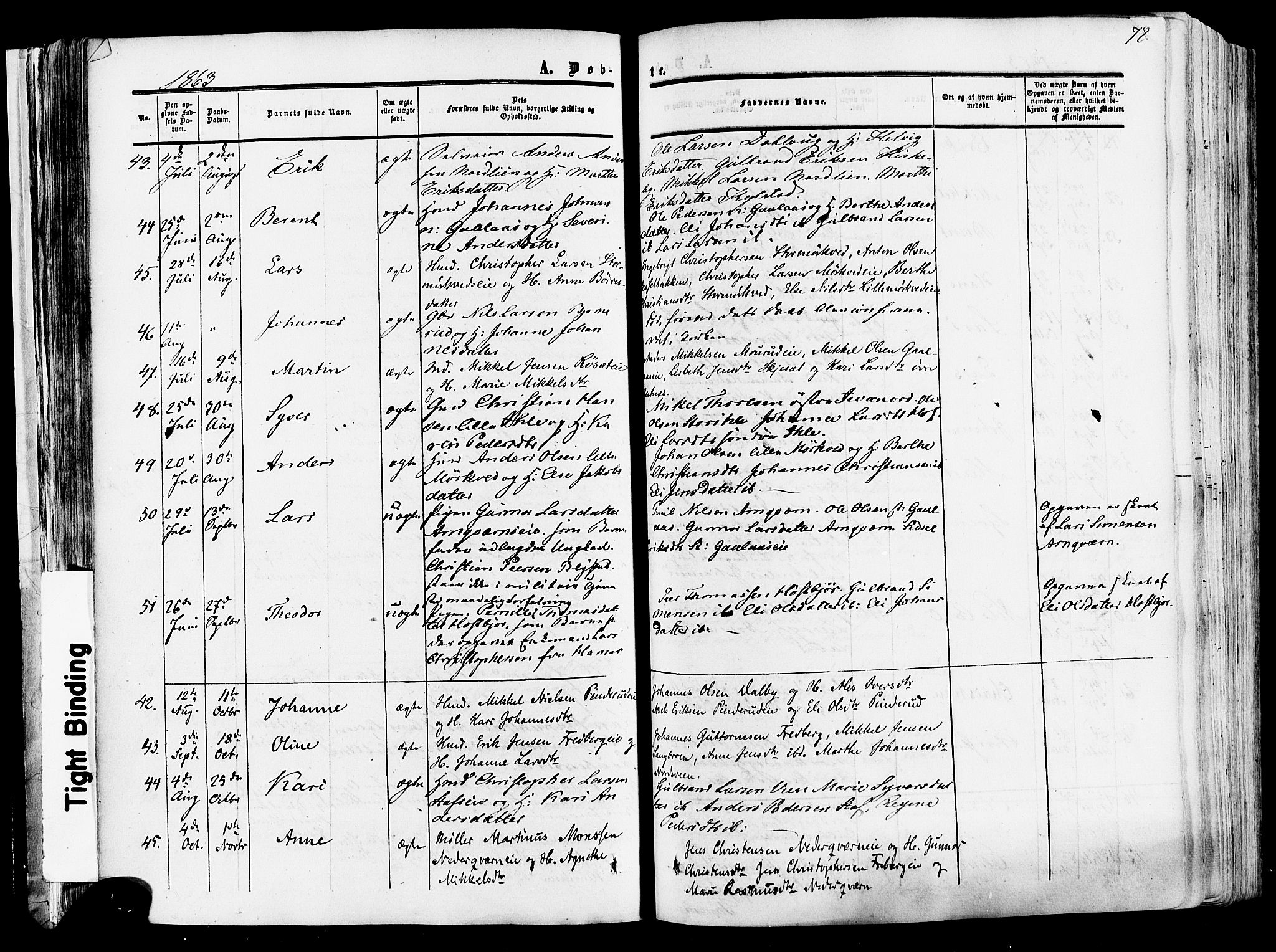 Vang prestekontor, Hedmark, SAH/PREST-008/H/Ha/Haa/L0013: Parish register (official) no. 13, 1855-1879, p. 78