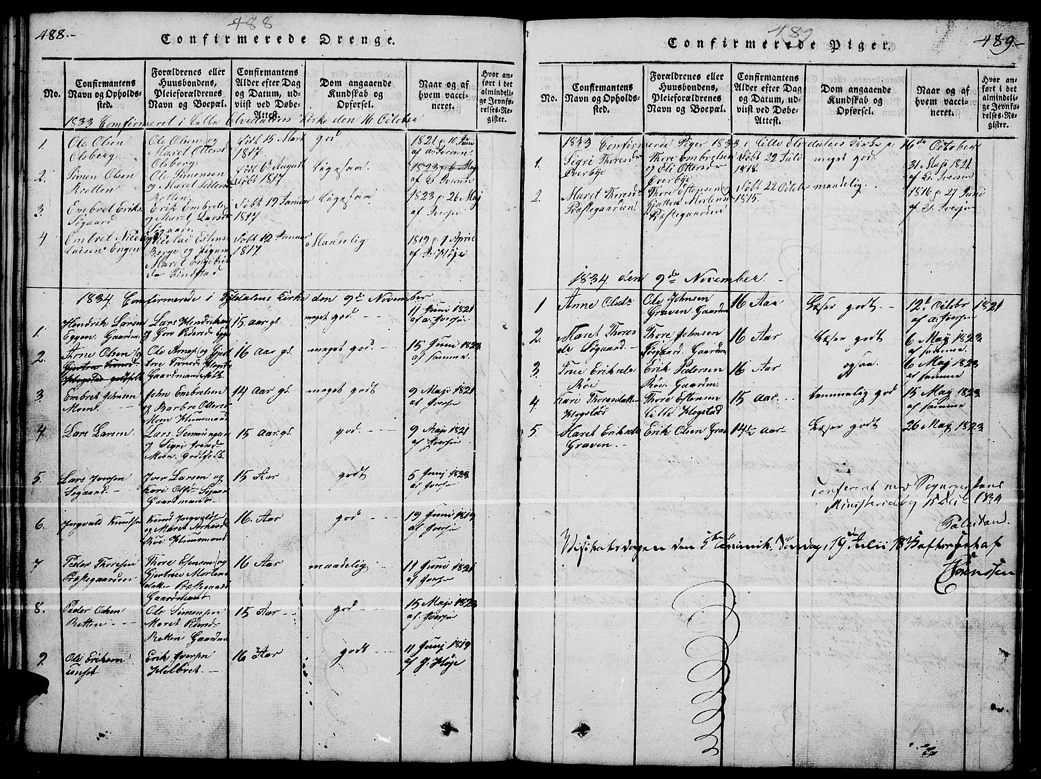 Tynset prestekontor, SAH/PREST-058/H/Ha/Hab/L0004: Parish register (copy) no. 4, 1814-1879, p. 488-489