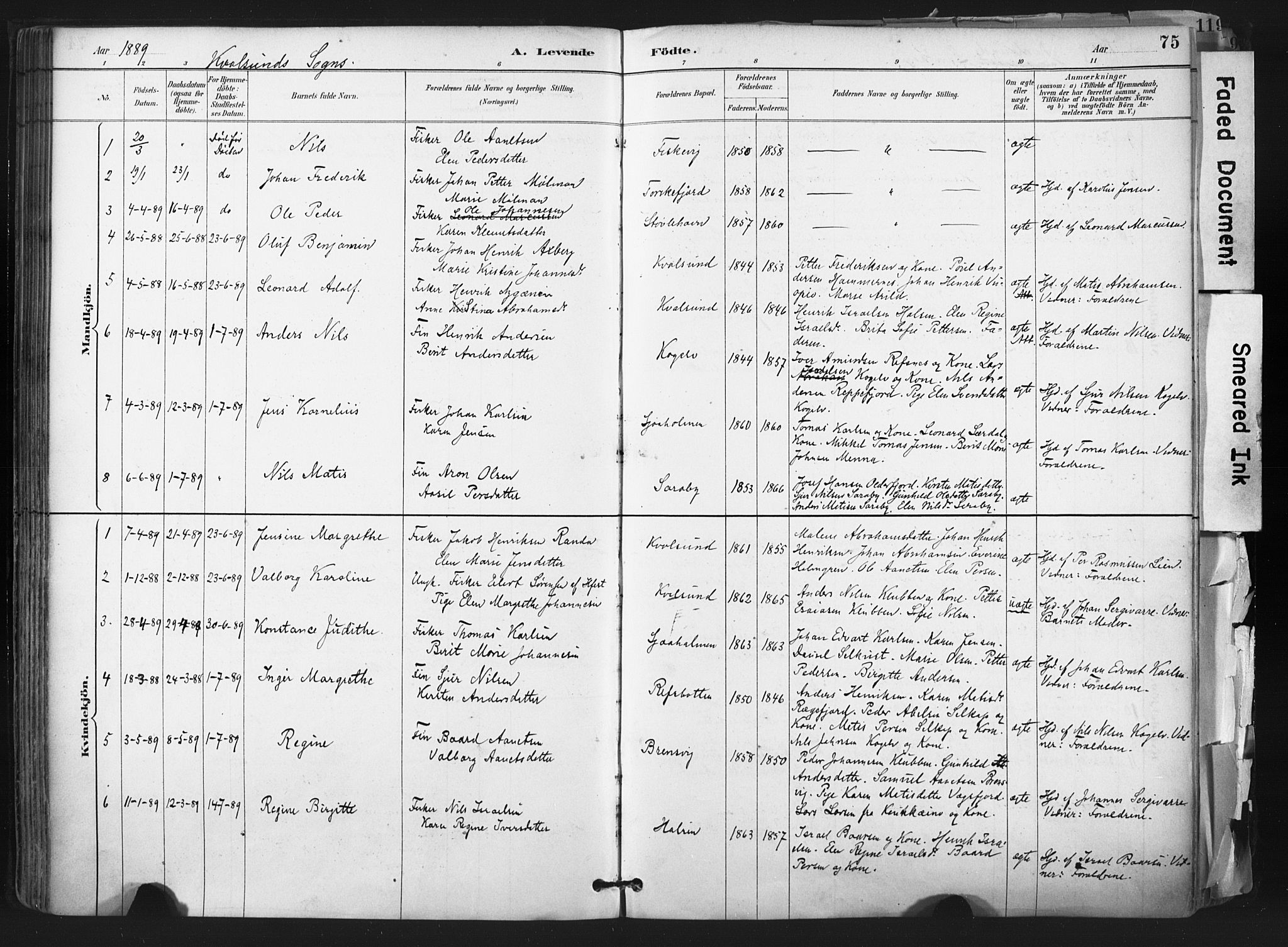 Hammerfest sokneprestkontor, SATØ/S-1347: Parish register (official) no. 11 /2, 1885-1897, p. 75