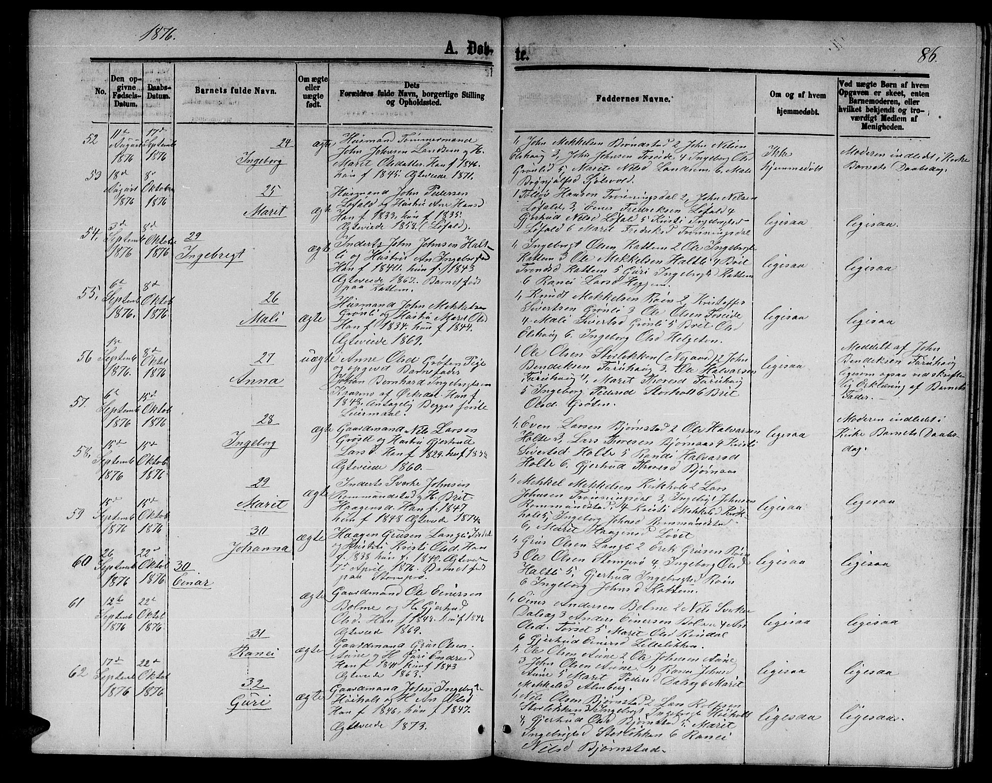 Ministerialprotokoller, klokkerbøker og fødselsregistre - Møre og Romsdal, AV/SAT-A-1454/598/L1076: Parish register (copy) no. 598C01, 1867-1878, p. 86