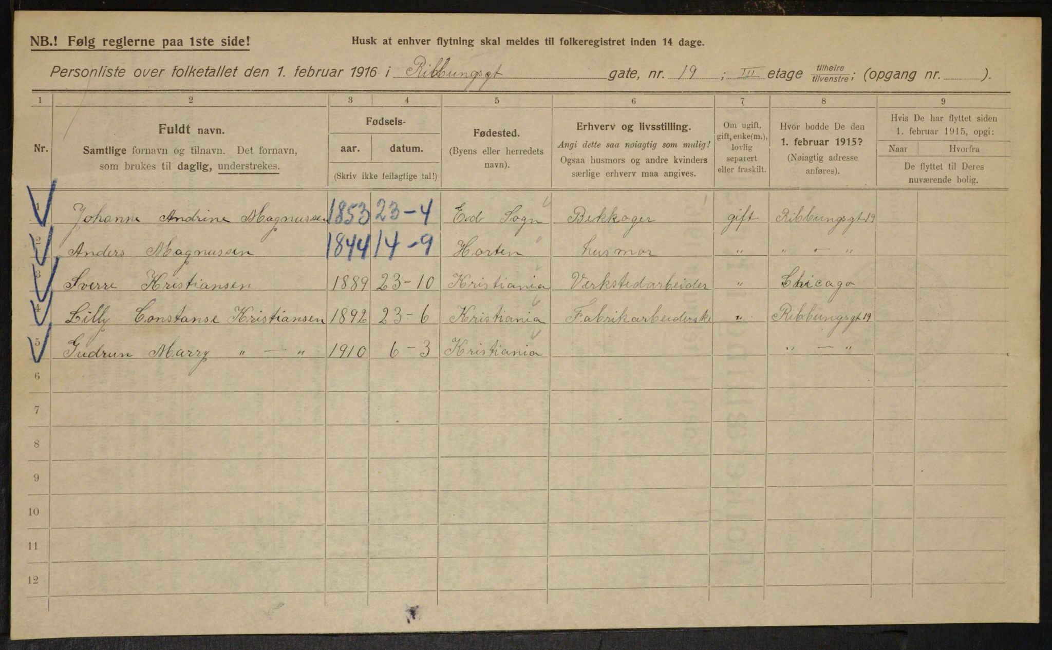 OBA, Municipal Census 1916 for Kristiania, 1916, p. 85176