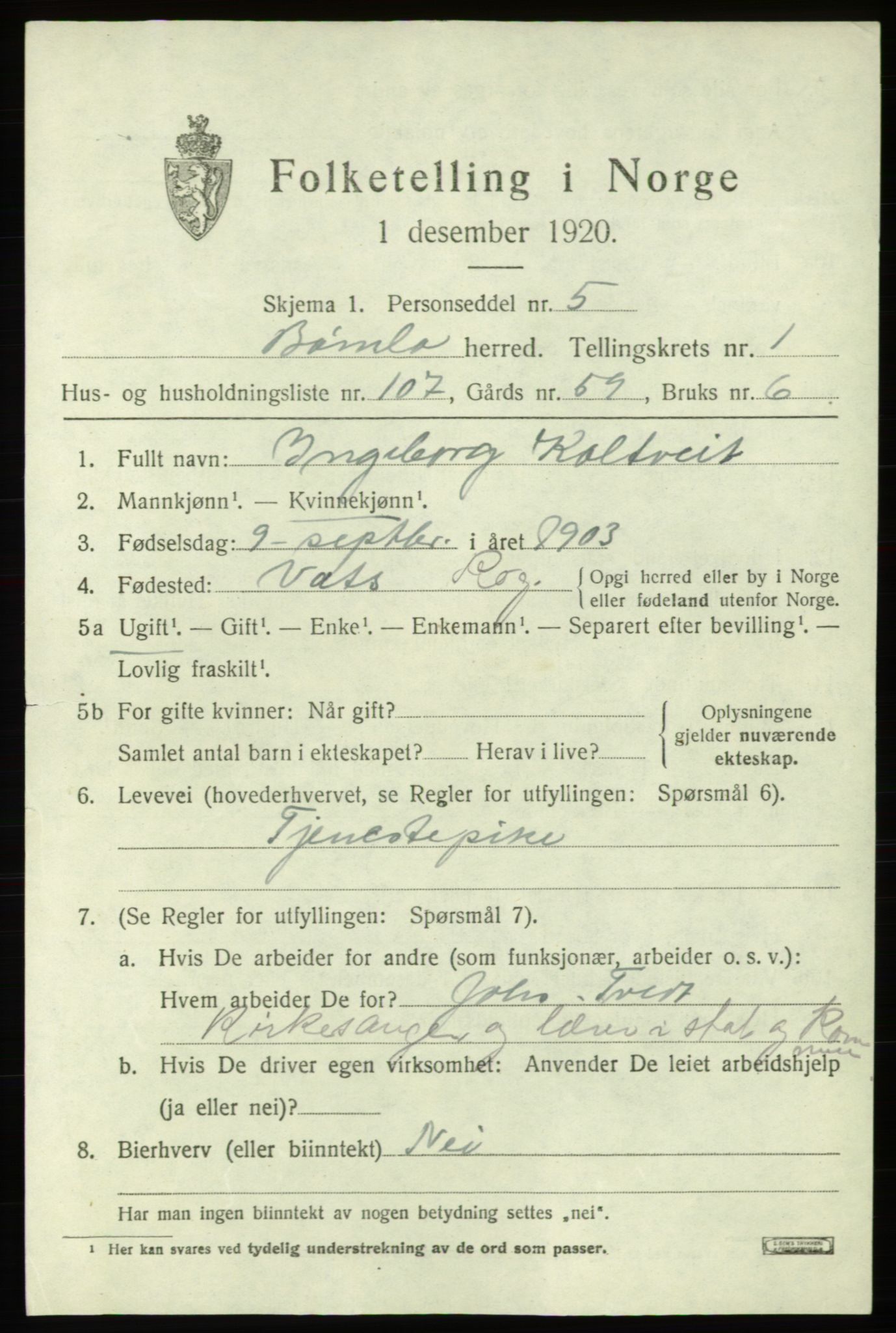 SAB, 1920 census for Bømlo, 1920, p. 1797