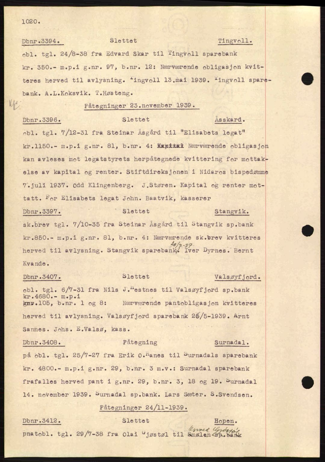 Nordmøre sorenskriveri, AV/SAT-A-4132/1/2/2Ca: Mortgage book no. C80, 1936-1939, Diary no: : 3394/1939