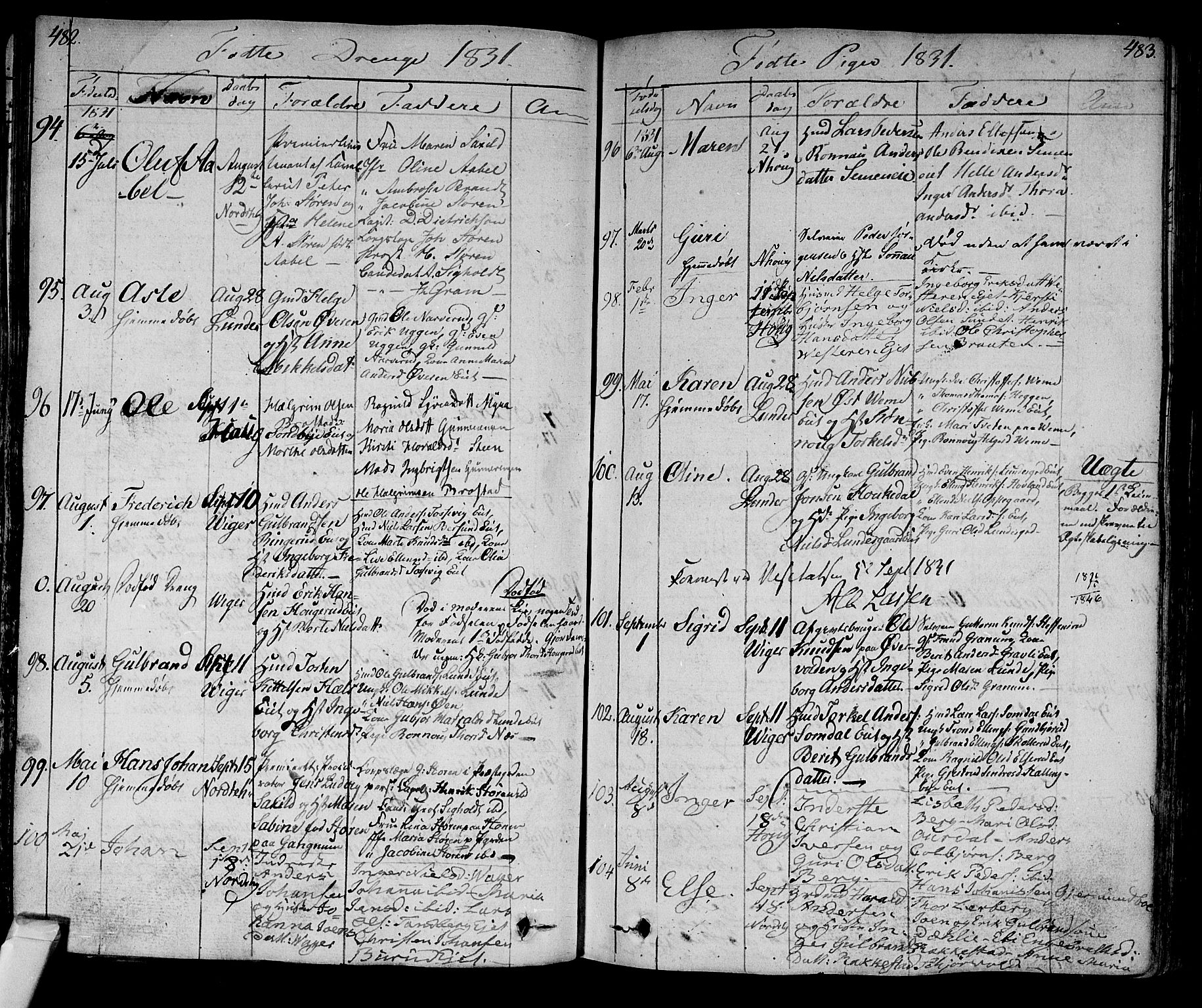 Norderhov kirkebøker, AV/SAKO-A-237/F/Fa/L0009: Parish register (official) no. 9, 1819-1837, p. 482-483