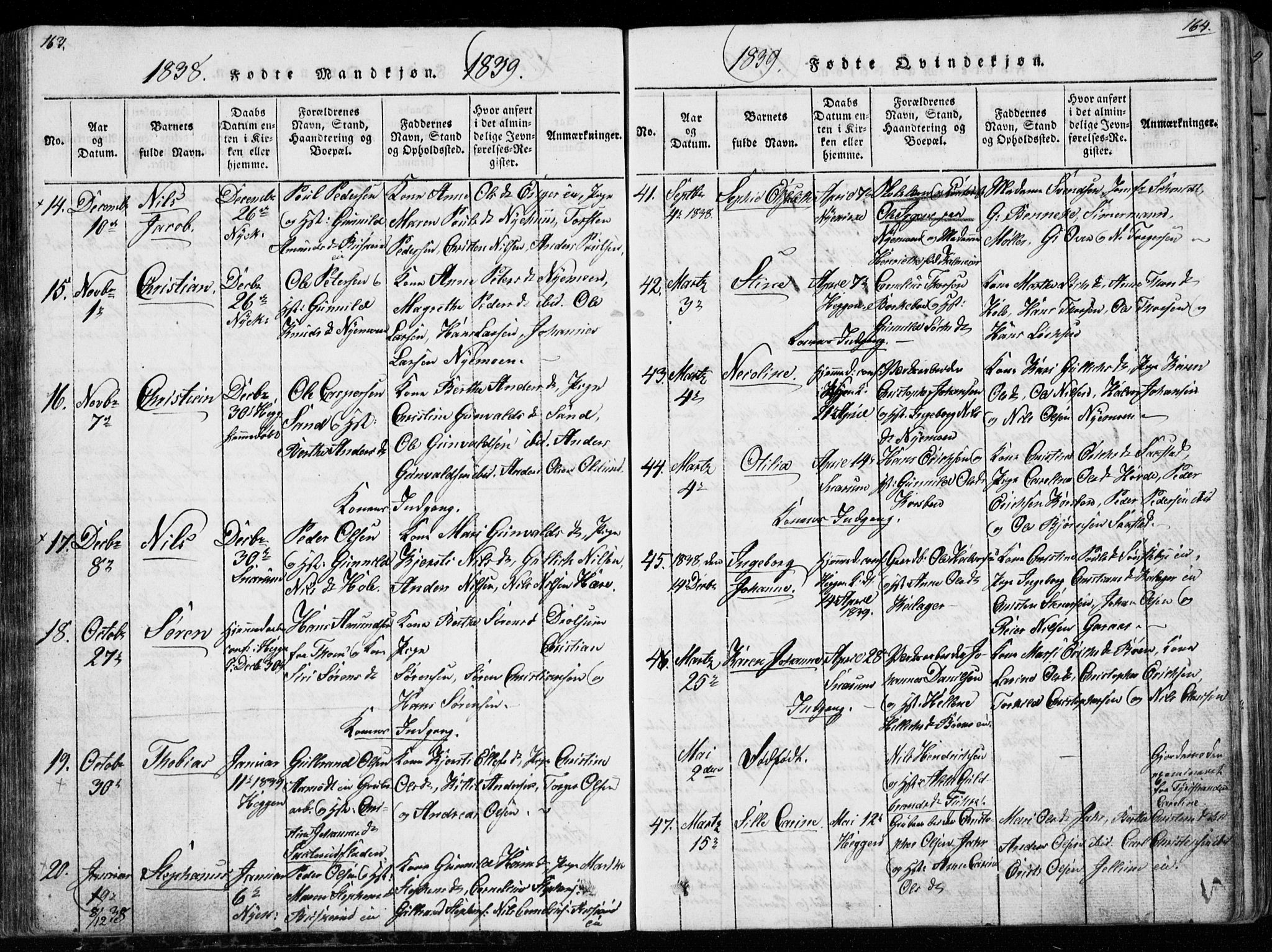 Modum kirkebøker, AV/SAKO-A-234/G/Ga/L0003: Parish register (copy) no. I 3, 1832-1842, p. 163-164