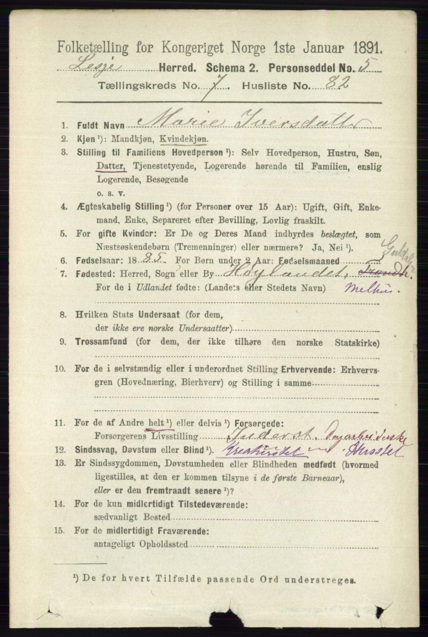 RA, 1891 census for 0512 Lesja, 1891, p. 2903