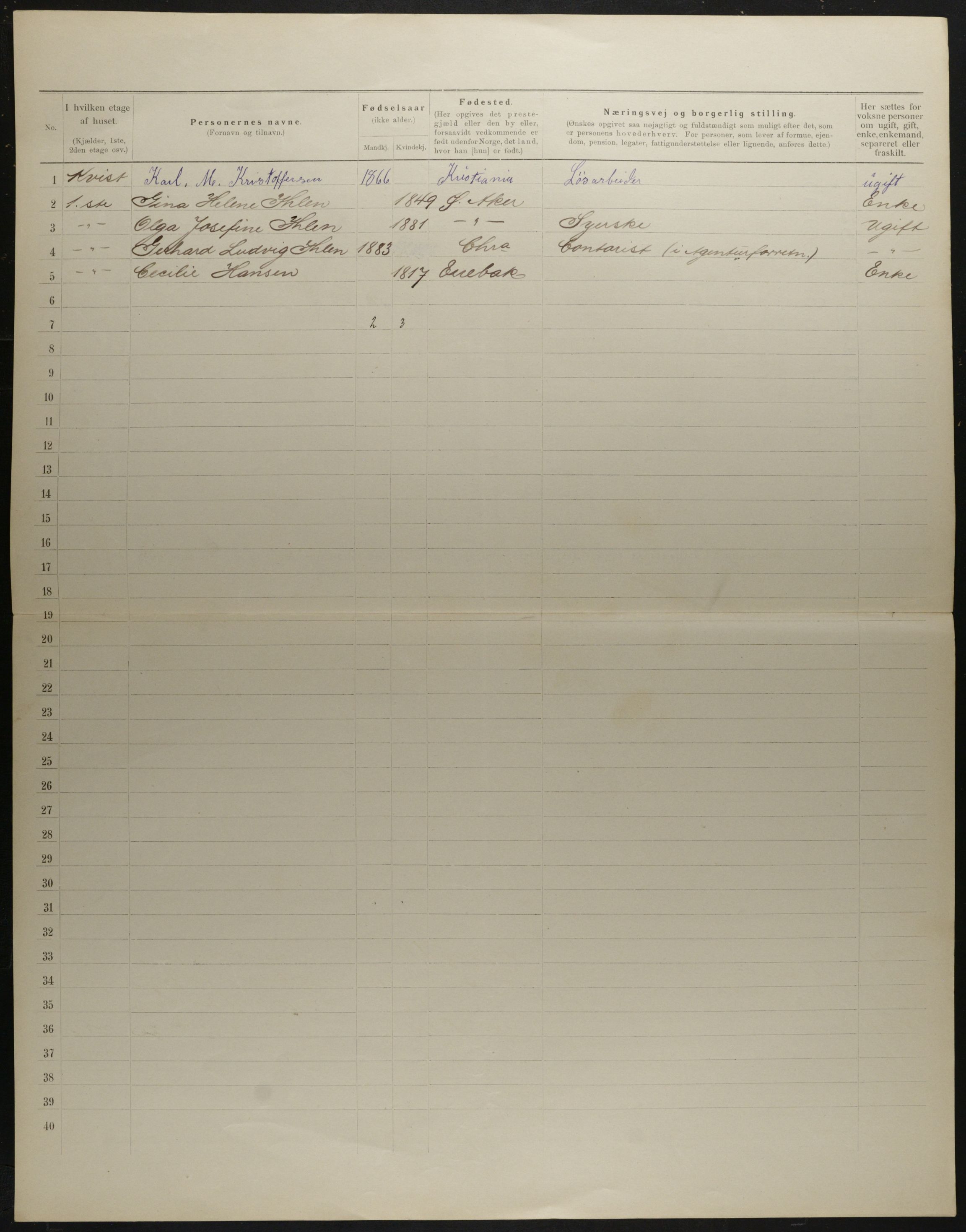 OBA, Municipal Census 1901 for Kristiania, 1901, p. 4336