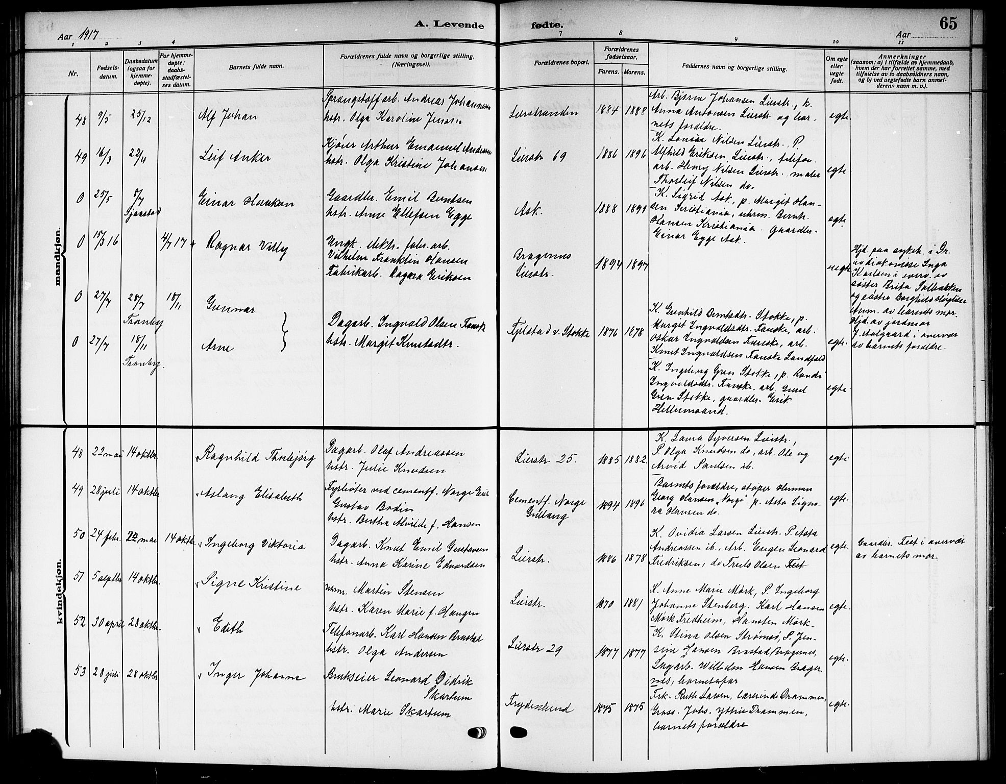 Lier kirkebøker, AV/SAKO-A-230/G/Gb/L0003: Parish register (copy) no. II 3, 1911-1919, p. 65