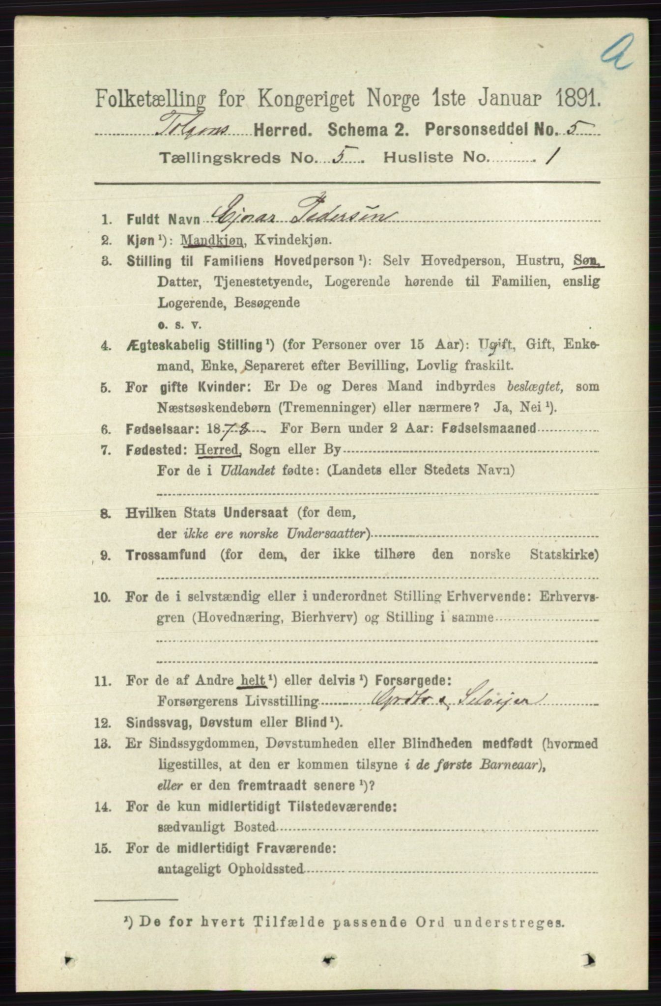 RA, 1891 census for 0436 Tolga, 1891, p. 1297