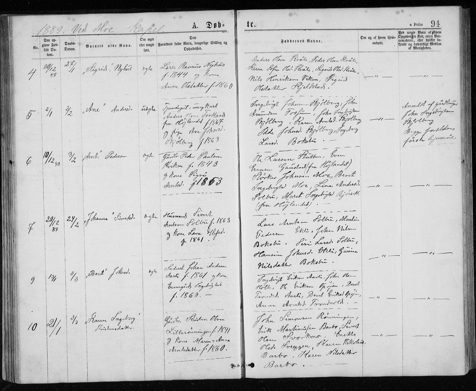 Ministerialprotokoller, klokkerbøker og fødselsregistre - Sør-Trøndelag, AV/SAT-A-1456/671/L0843: Parish register (copy) no. 671C02, 1873-1892, p. 94