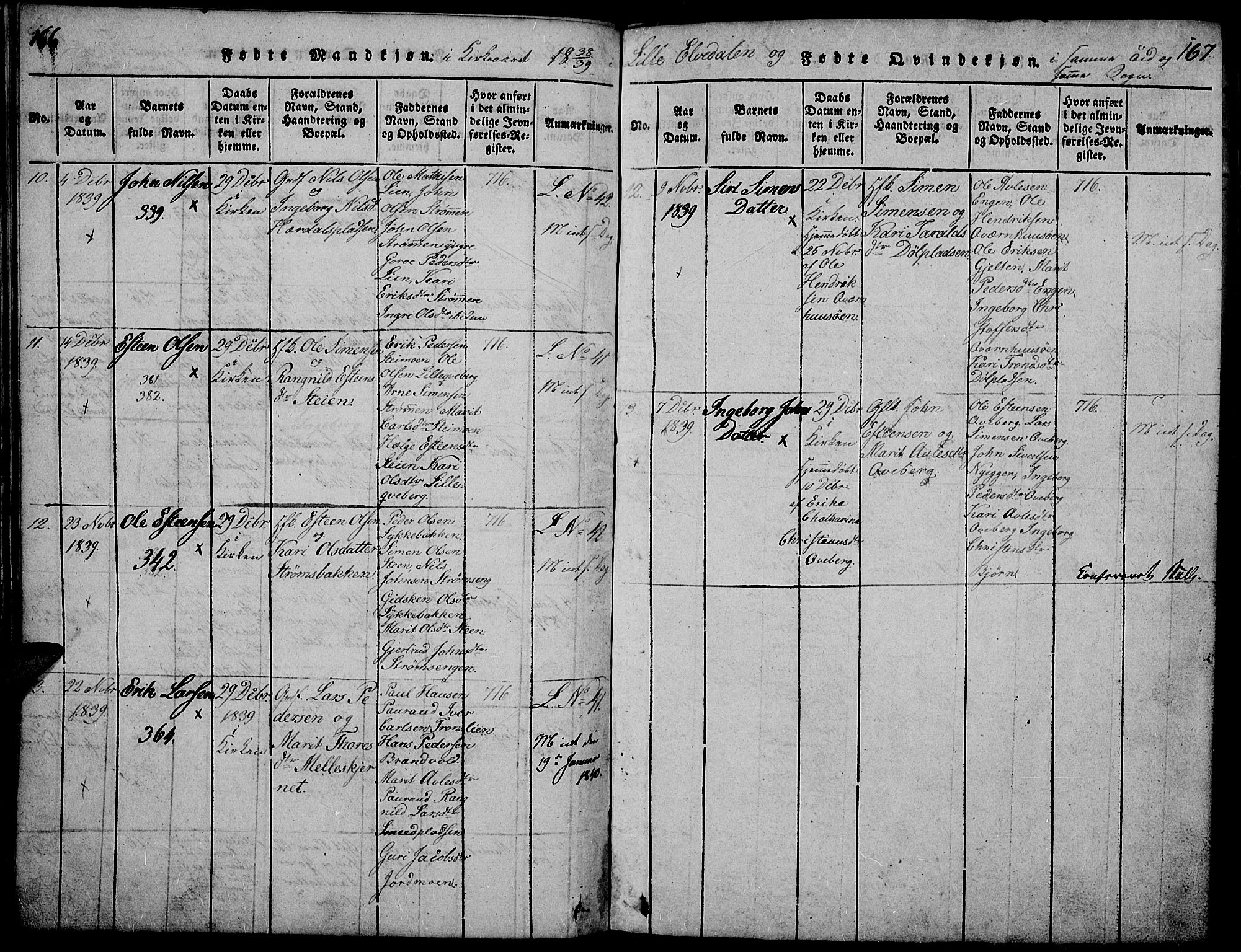 Tynset prestekontor, SAH/PREST-058/H/Ha/Hab/L0002: Parish register (copy) no. 2, 1814-1862, p. 166-167