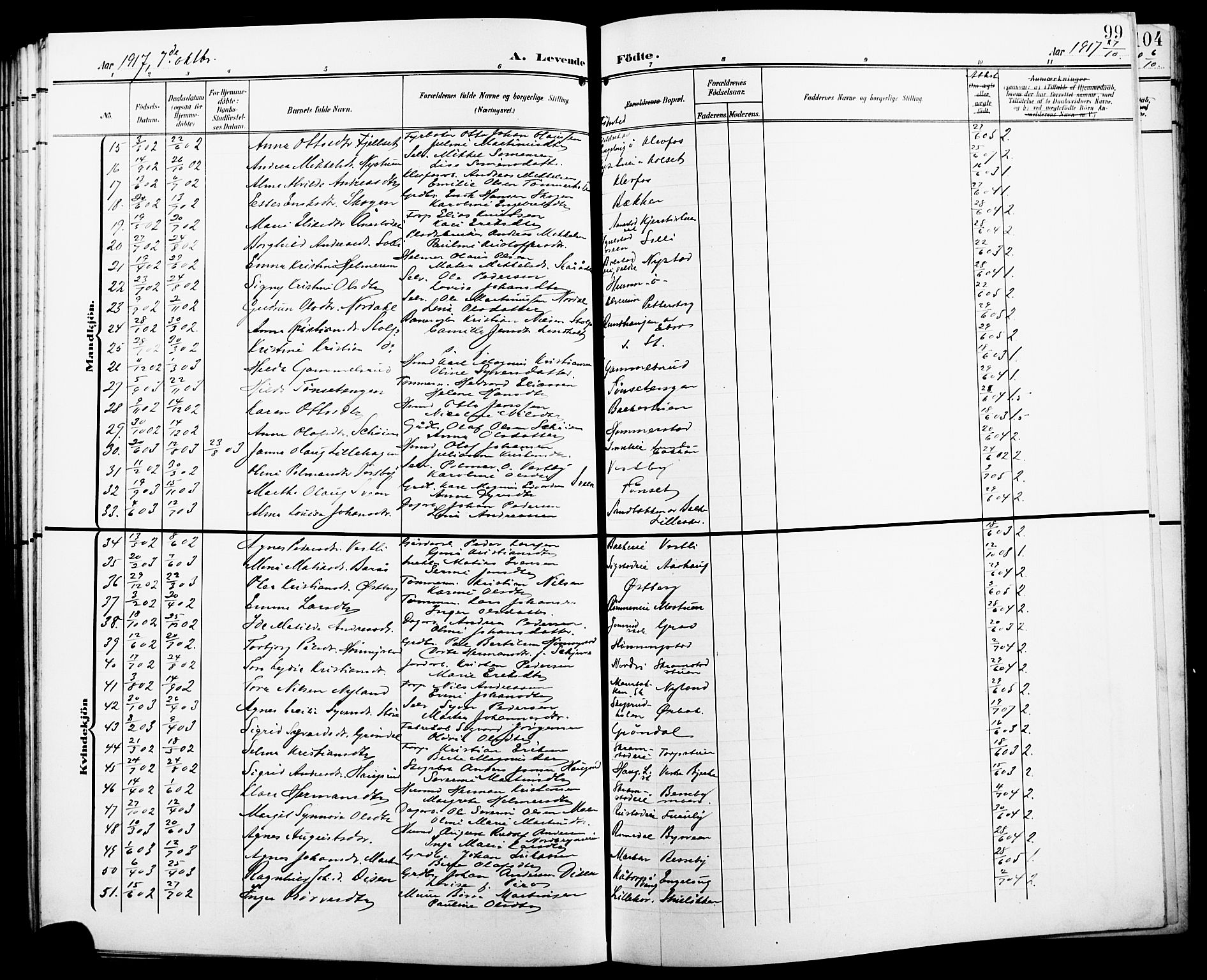 Løten prestekontor, SAH/PREST-022/L/La/L0007: Parish register (copy) no. 7, 1910-1919, p. 99