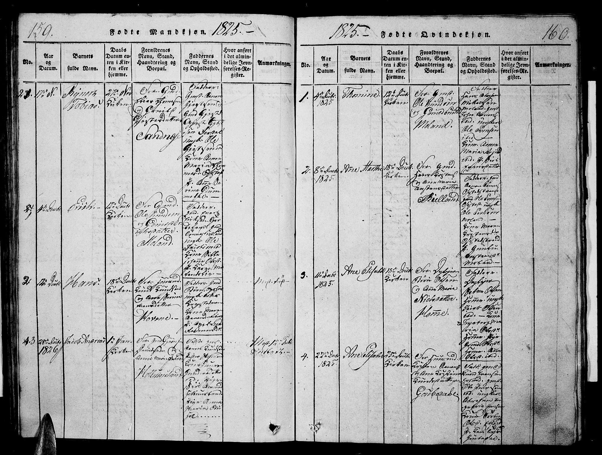 Sør-Audnedal sokneprestkontor, AV/SAK-1111-0039/F/Fb/Fbb/L0001: Parish register (copy) no. B 1, 1815-1827, p. 159-160