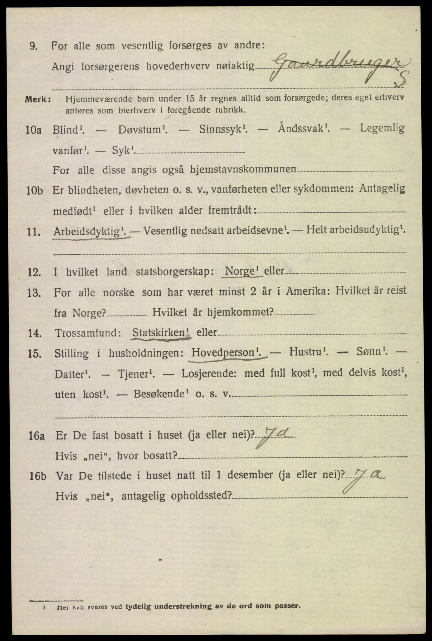 SAK, 1920 census for Gyland, 1920, p. 2443