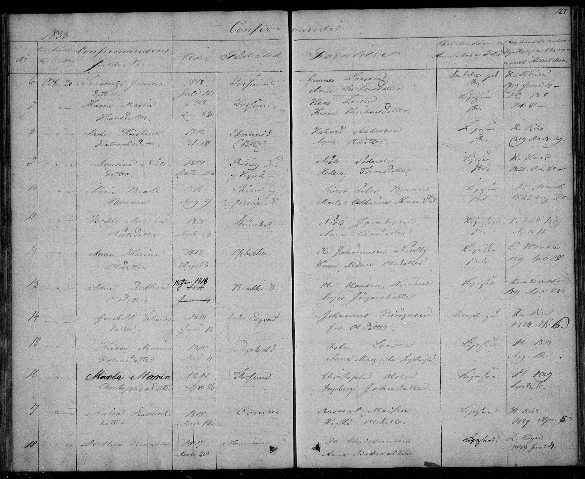 Gjerpen kirkebøker, AV/SAKO-A-265/F/Fa/L0006: Parish register (official) no. I 6, 1829-1834, p. 167