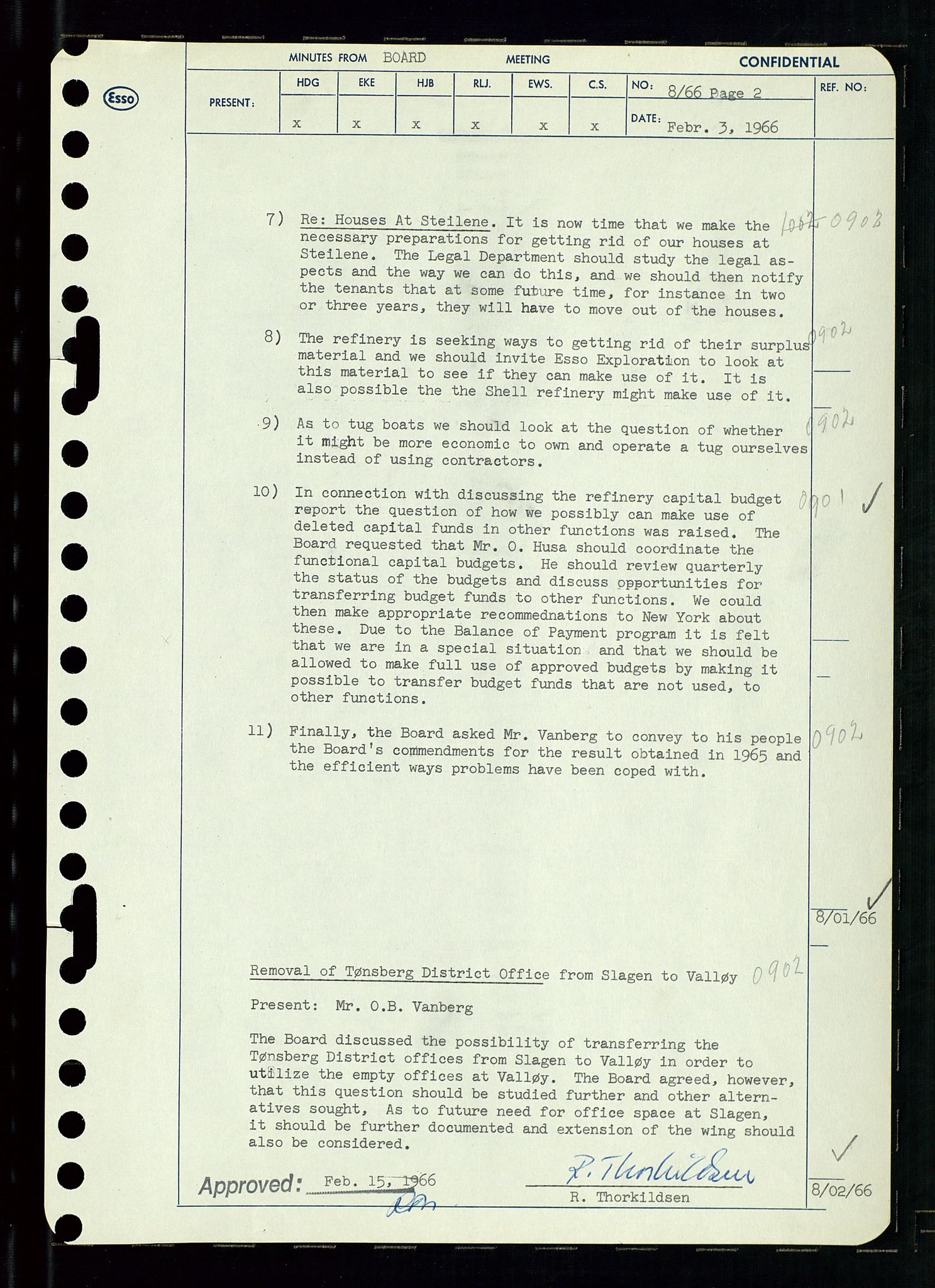 Pa 0982 - Esso Norge A/S, AV/SAST-A-100448/A/Aa/L0002/0002: Den administrerende direksjon Board minutes (styrereferater) / Den administrerende direksjon Board minutes (styrereferater), 1966, p. 20