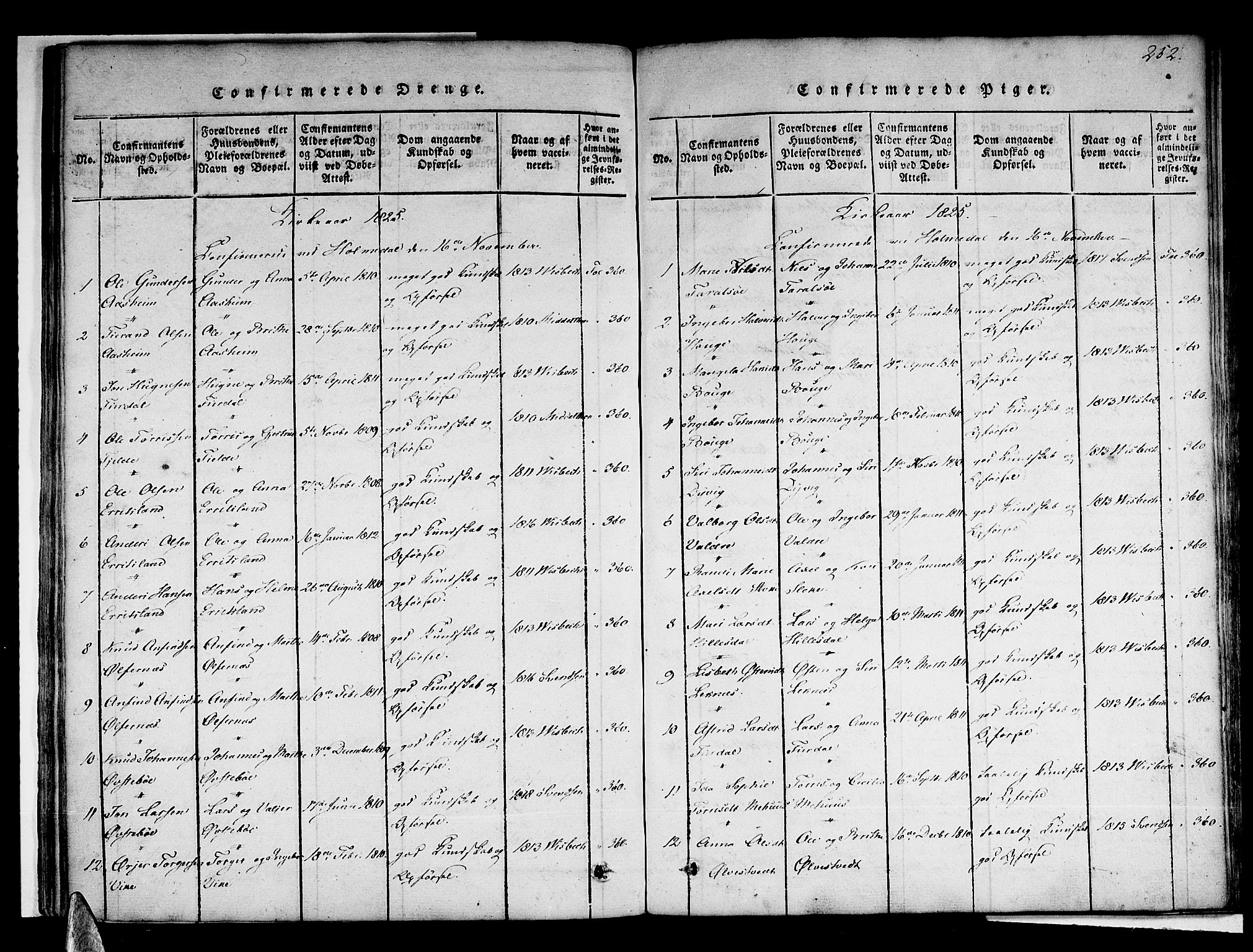 Skånevik sokneprestembete, SAB/A-77801/H/Haa: Parish register (official) no. A 3, 1815-1828, p. 252