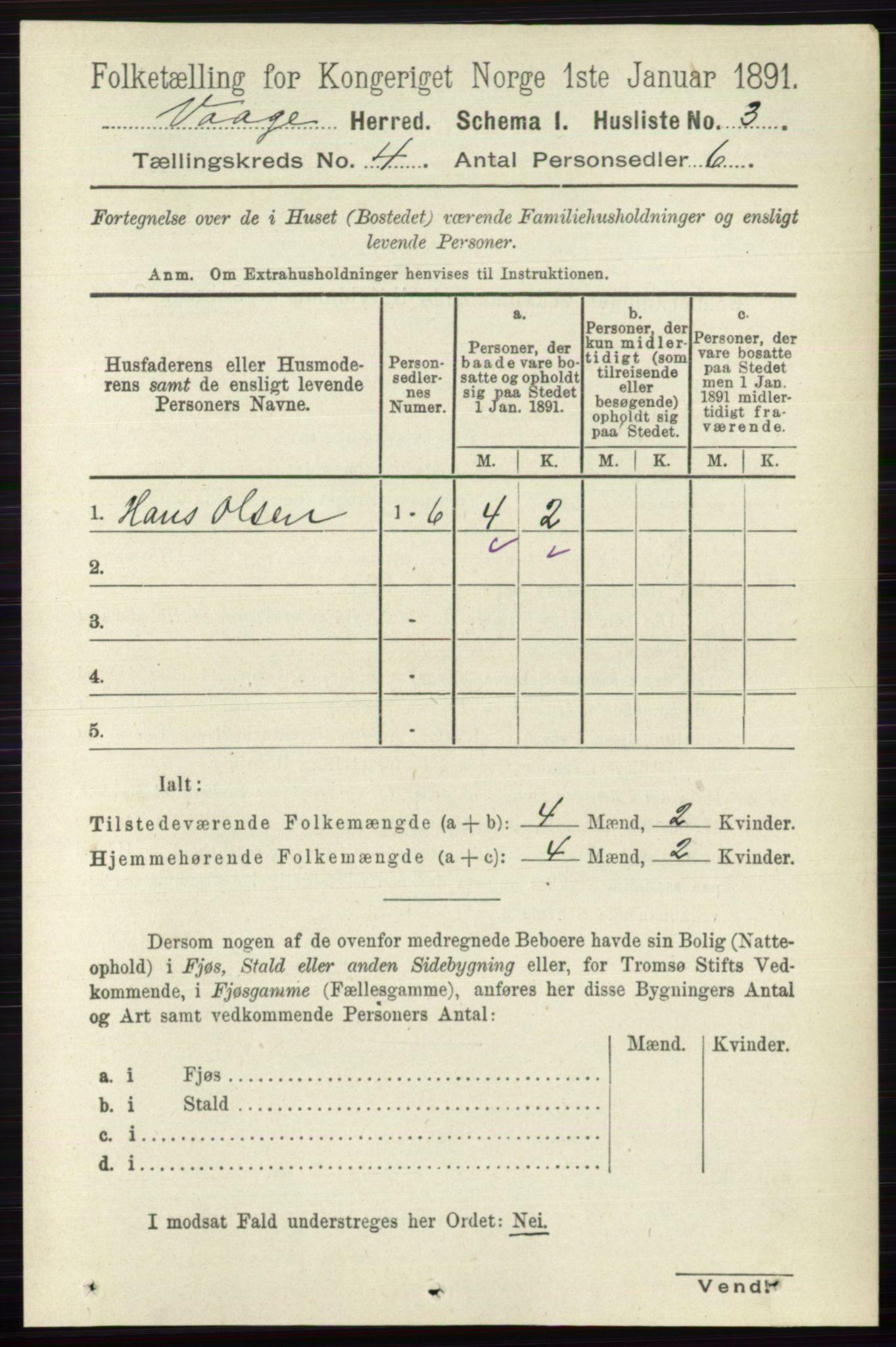 RA, 1891 census for 0515 Vågå, 1891, p. 2667