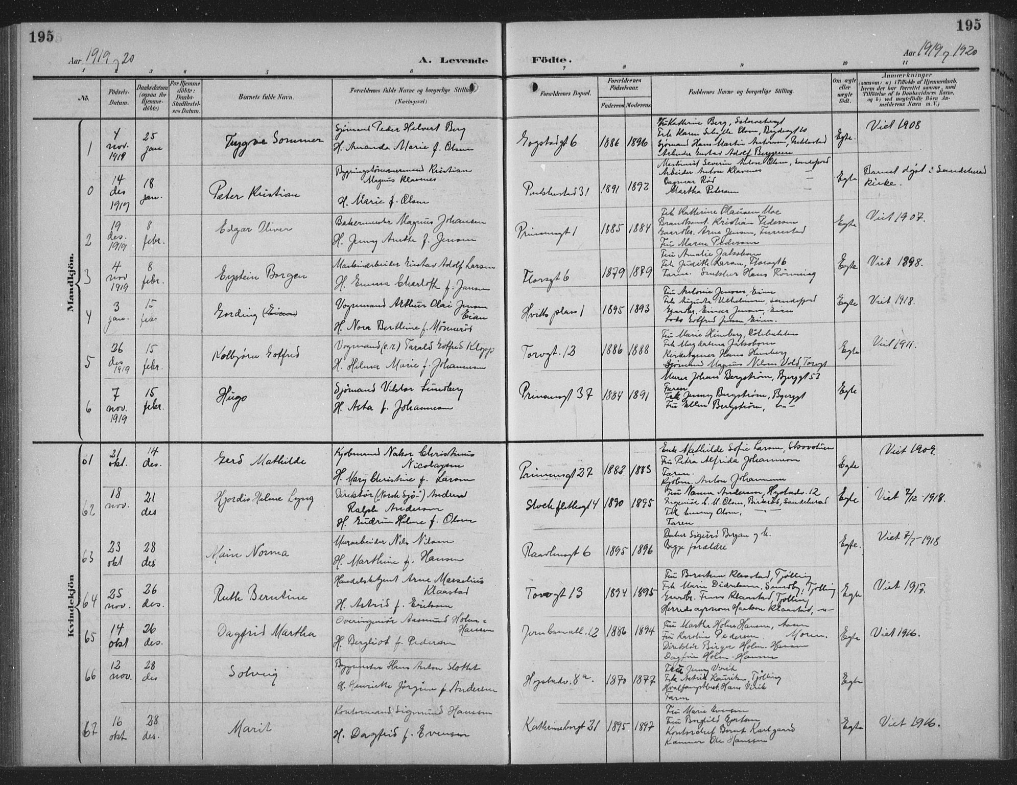 Sandefjord kirkebøker, AV/SAKO-A-315/G/Ga/L0003: Parish register (copy) no. 3, 1903-1920, p. 195