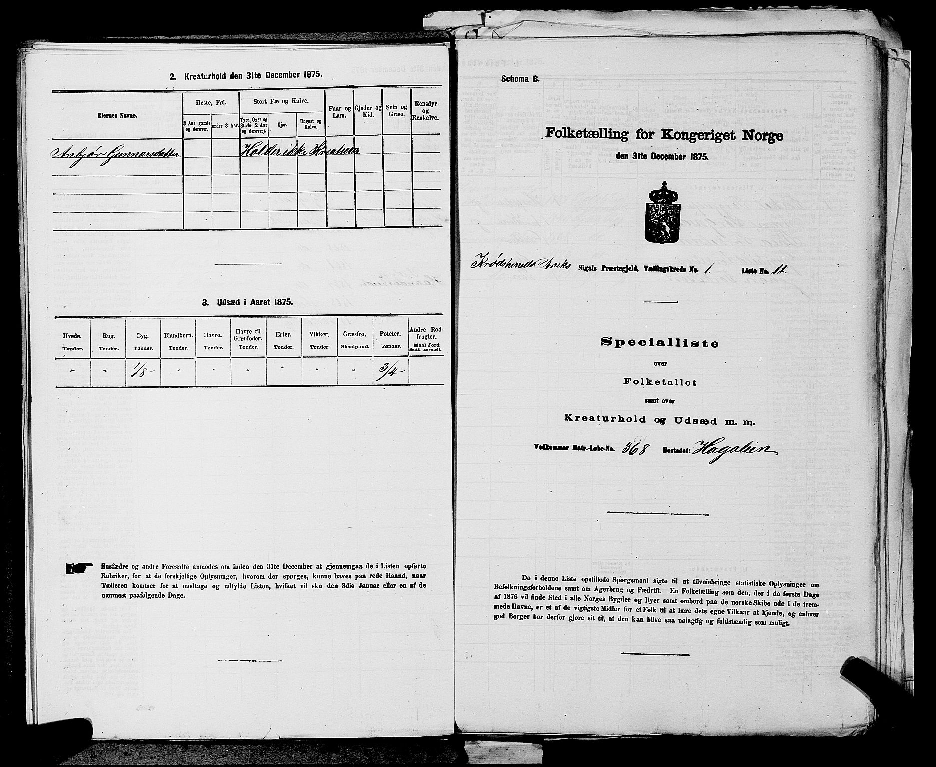 SAKO, 1875 census for 0621P Sigdal, 1875, p. 1188