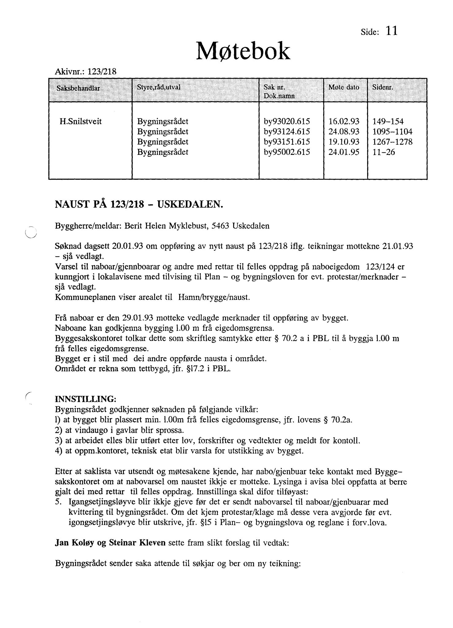 Kvinnherad kommune. Bygningsrådet , IKAH/1224-511/A/Aa/L0090: Møtebok for Kvinnherad bygningsråd, 1995