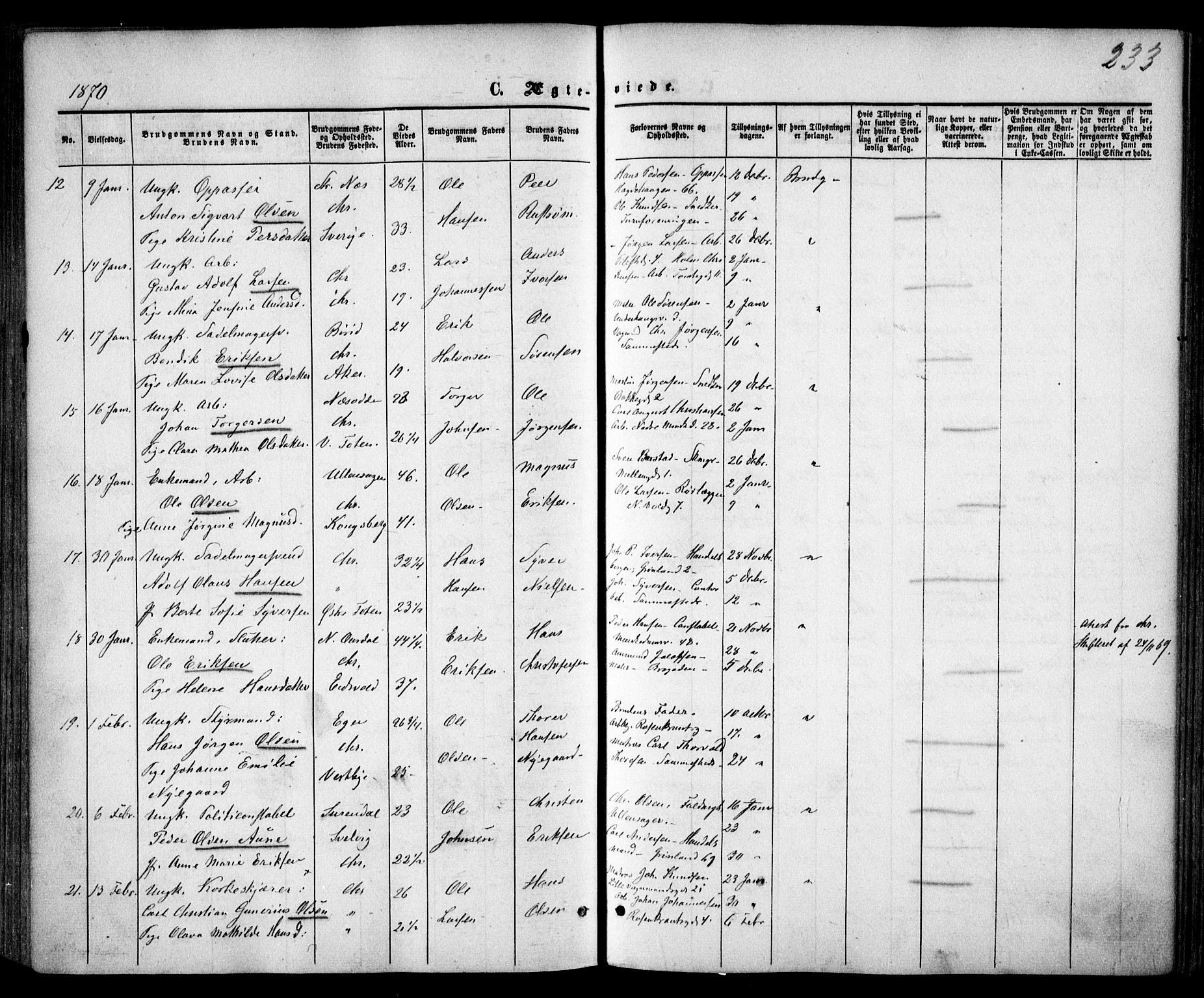 Trefoldighet prestekontor Kirkebøker, AV/SAO-A-10882/F/Fc/L0001: Parish register (official) no. III 1, 1858-1874, p. 233