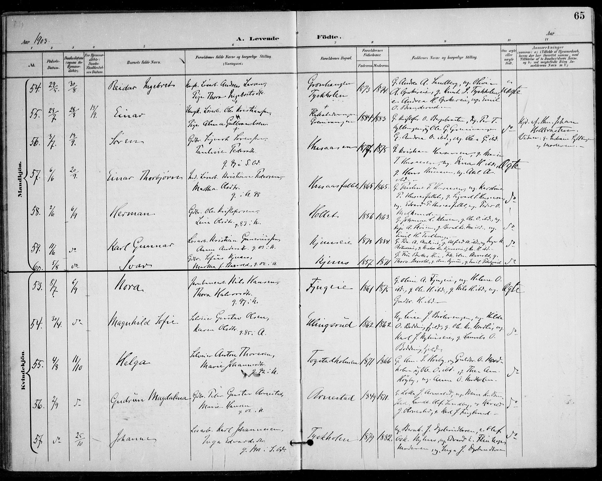 Nes prestekontor Kirkebøker, AV/SAO-A-10410/F/Fa/L0011: Parish register (official) no. I 11, 1899-1918, p. 65