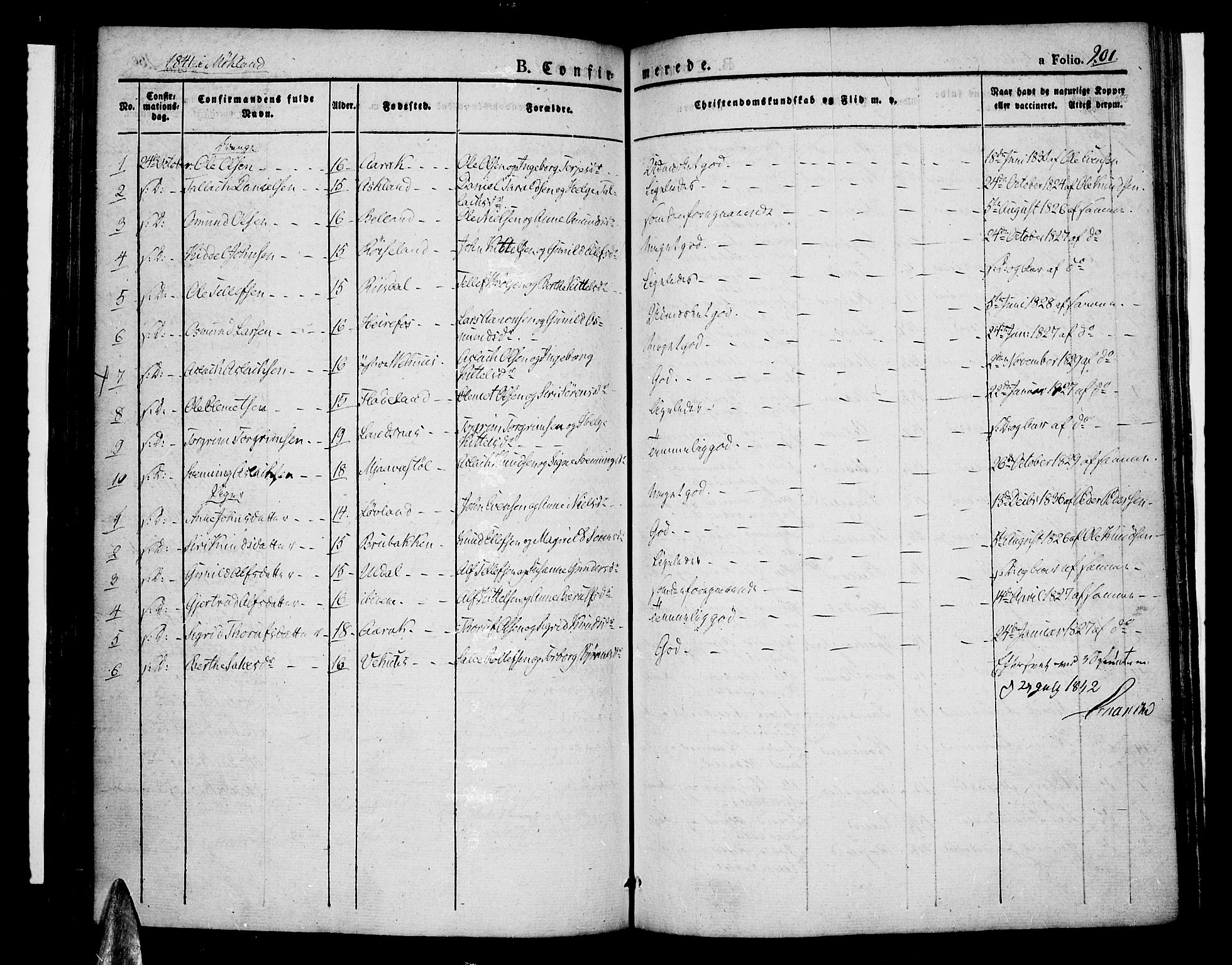 Åmli sokneprestkontor, AV/SAK-1111-0050/F/Fa/Fac/L0007: Parish register (official) no. A 7 /1, 1829-1851, p. 201